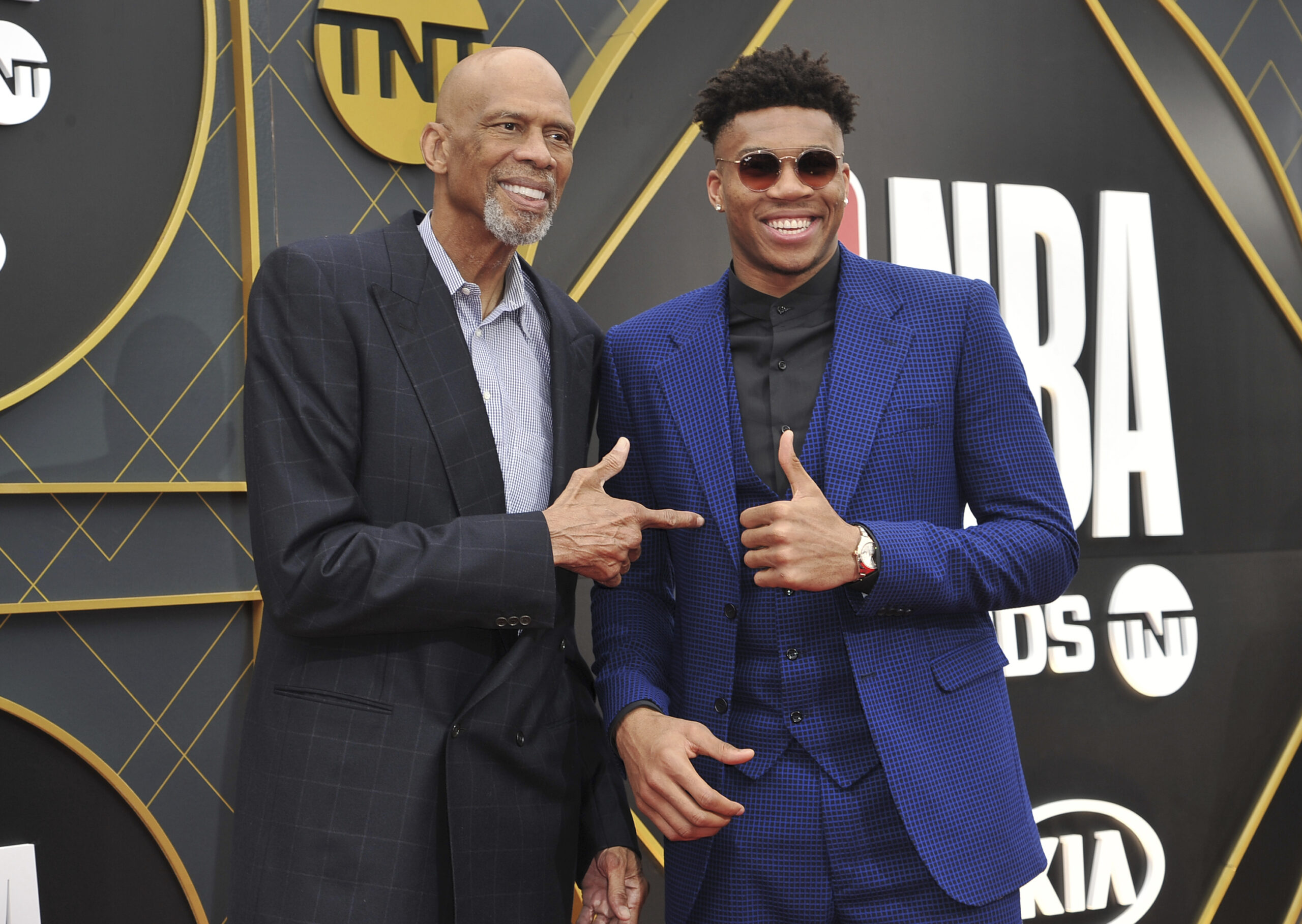 Kareem Abdul-Jabbar and Giannis Antetokounmpo arrive at the NBA Awards