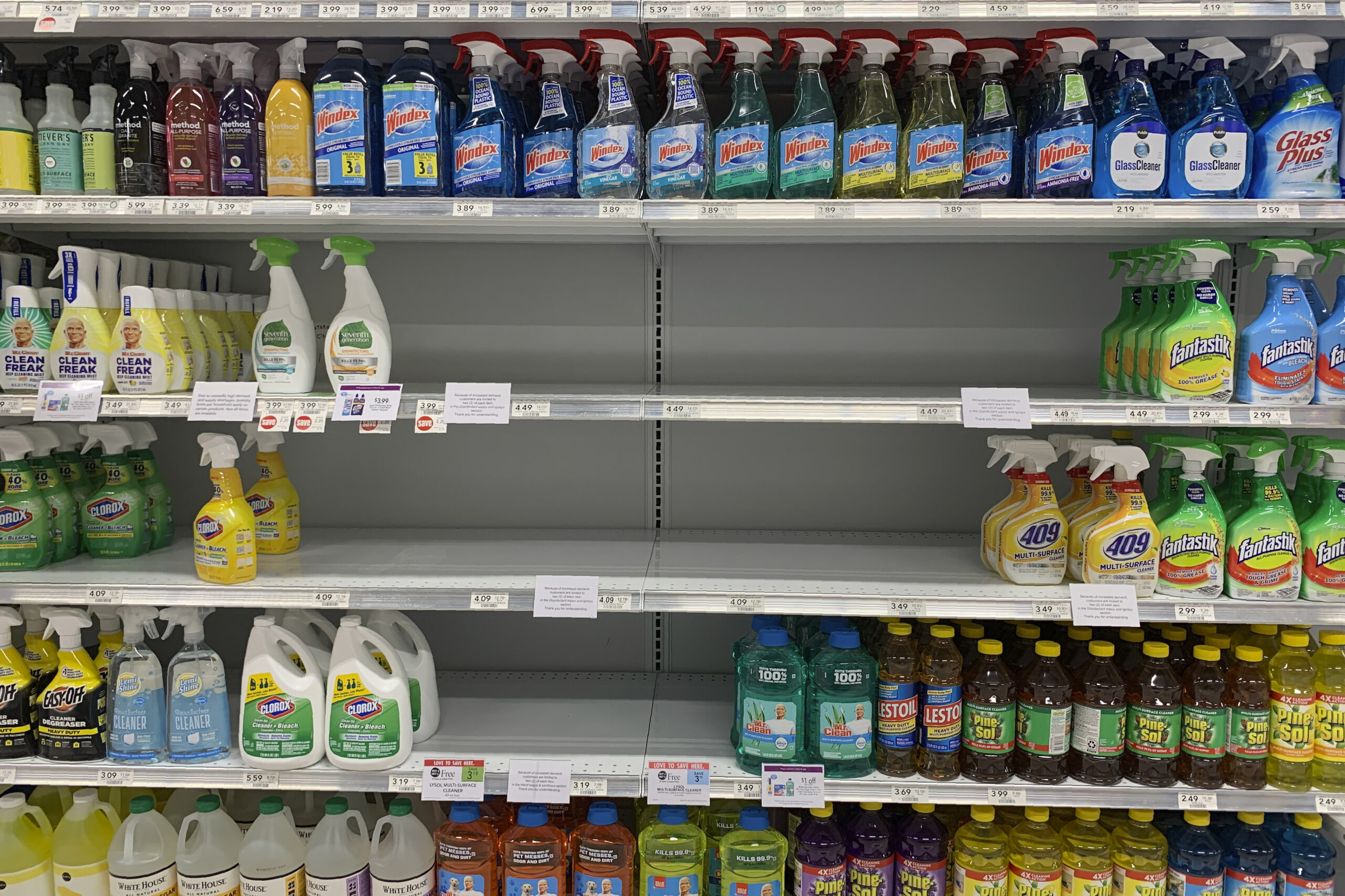 Empty shelves of cleaning supplies
