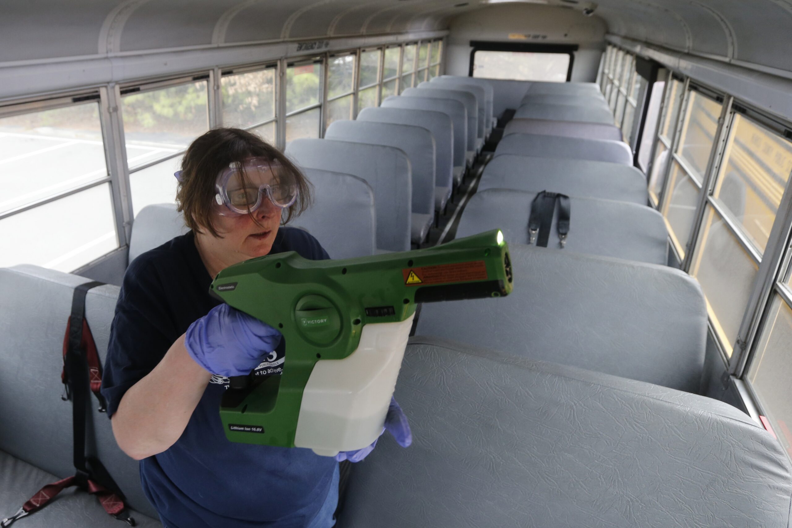 cleaning a school bus in Virginia