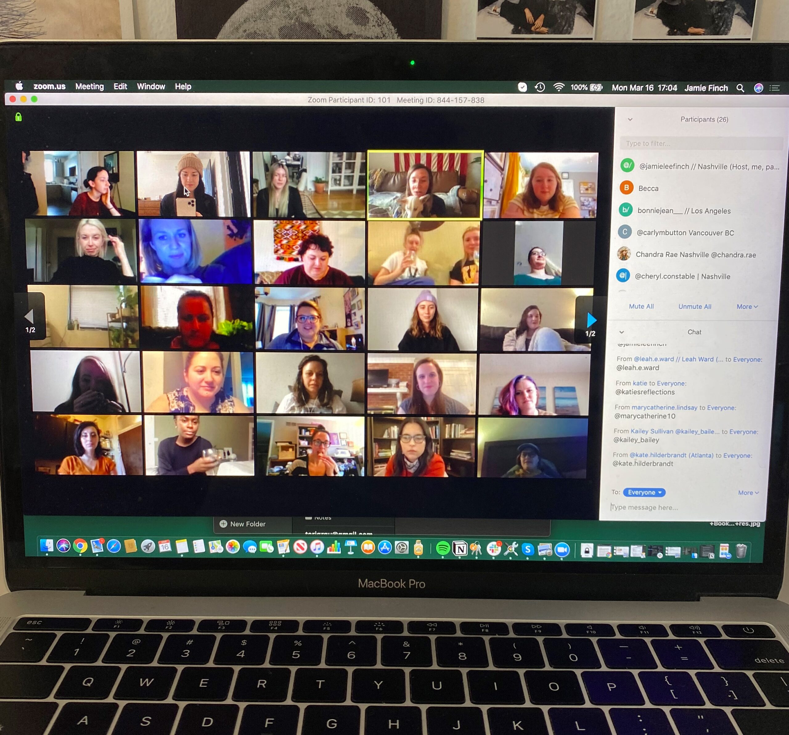 People gathered together online for a virtual happy hour