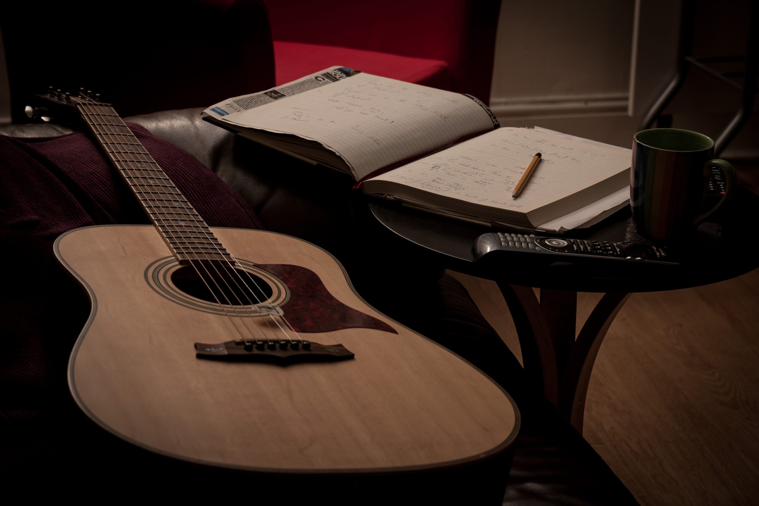 The tools of songwriting - a guitar, paper and pen