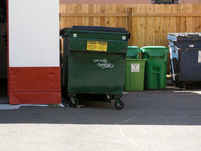 garbage, dumpster, recycling, alley, trash