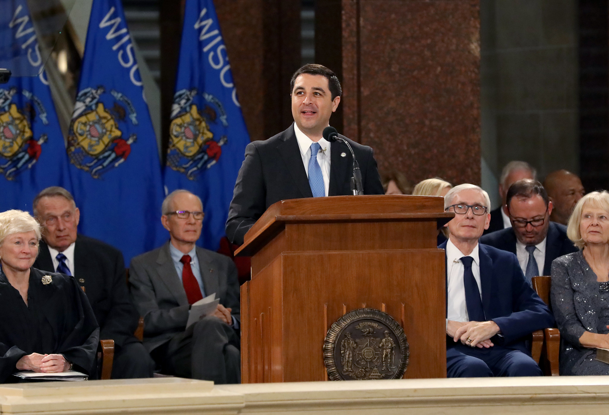 Attorney General Josh Kaul speaks at the inauguration ceremony at the Wisconsin State Capitol on Jan. 7, 2019.