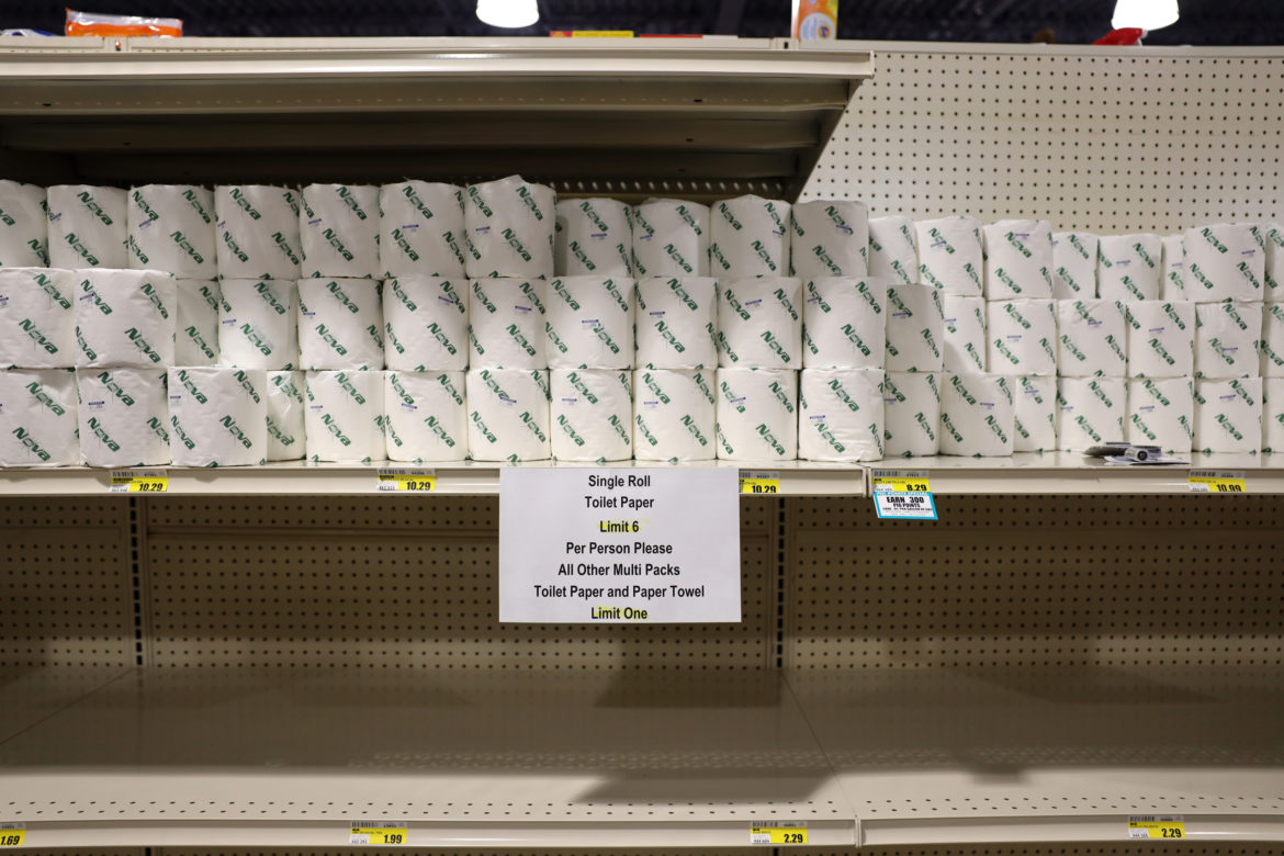 Single rolls of toilet paper are for sale for 99 cents each at the Piggly Wiggly