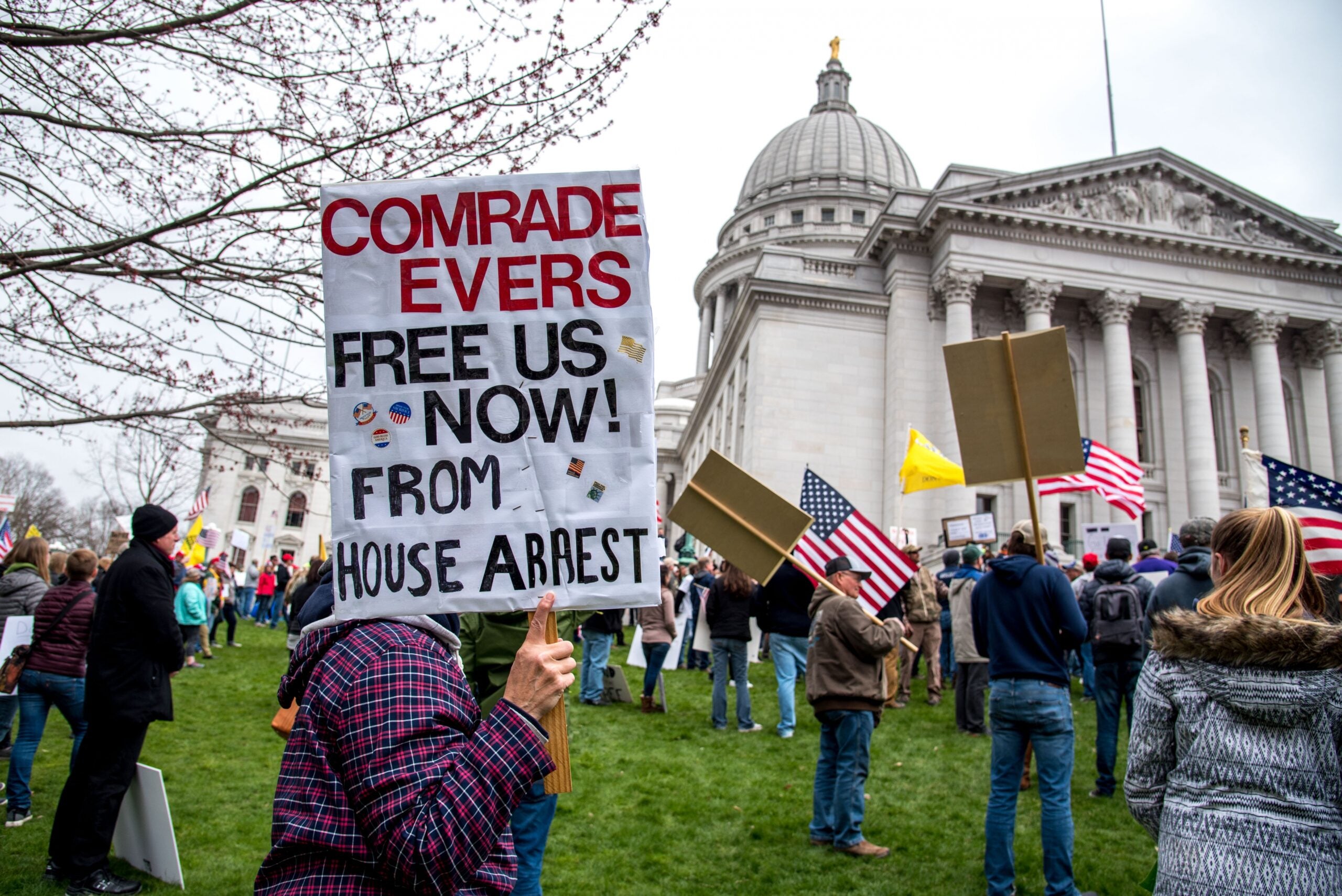 People protesting the stay-at-home order at the Wisconsin state Capitol