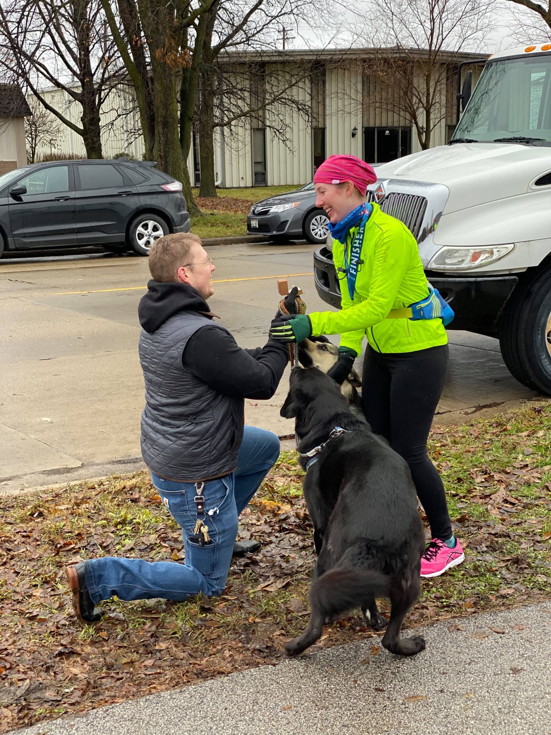 Rockwell Rice proposes to Rachel Kreif after she finished the Last Call Run & Walk 
