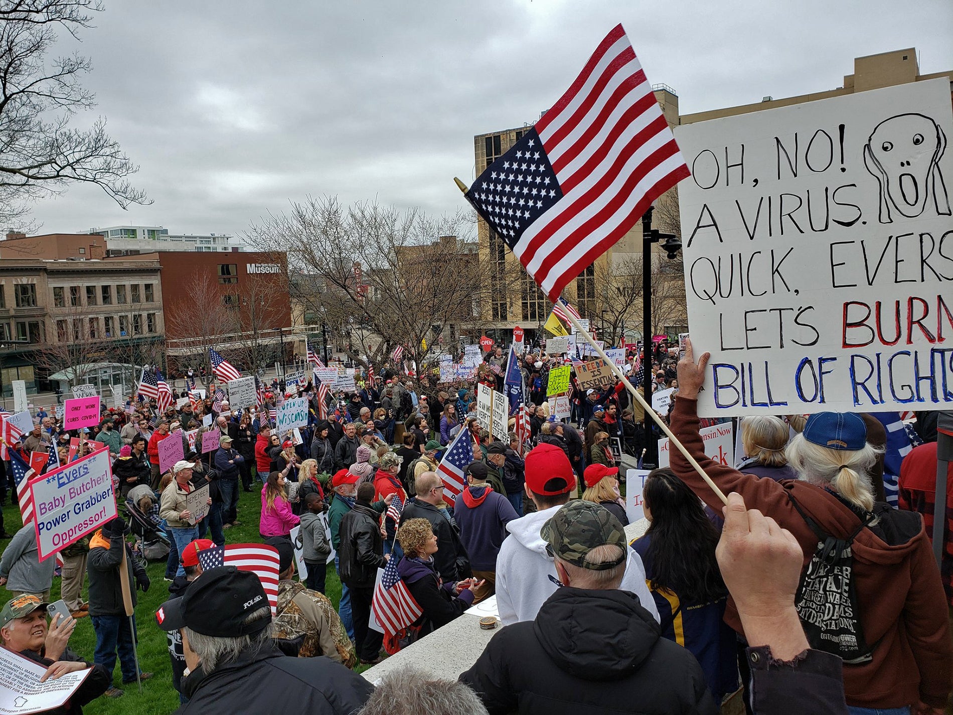 People protesting the stay-at-home order converge on the state Capitol