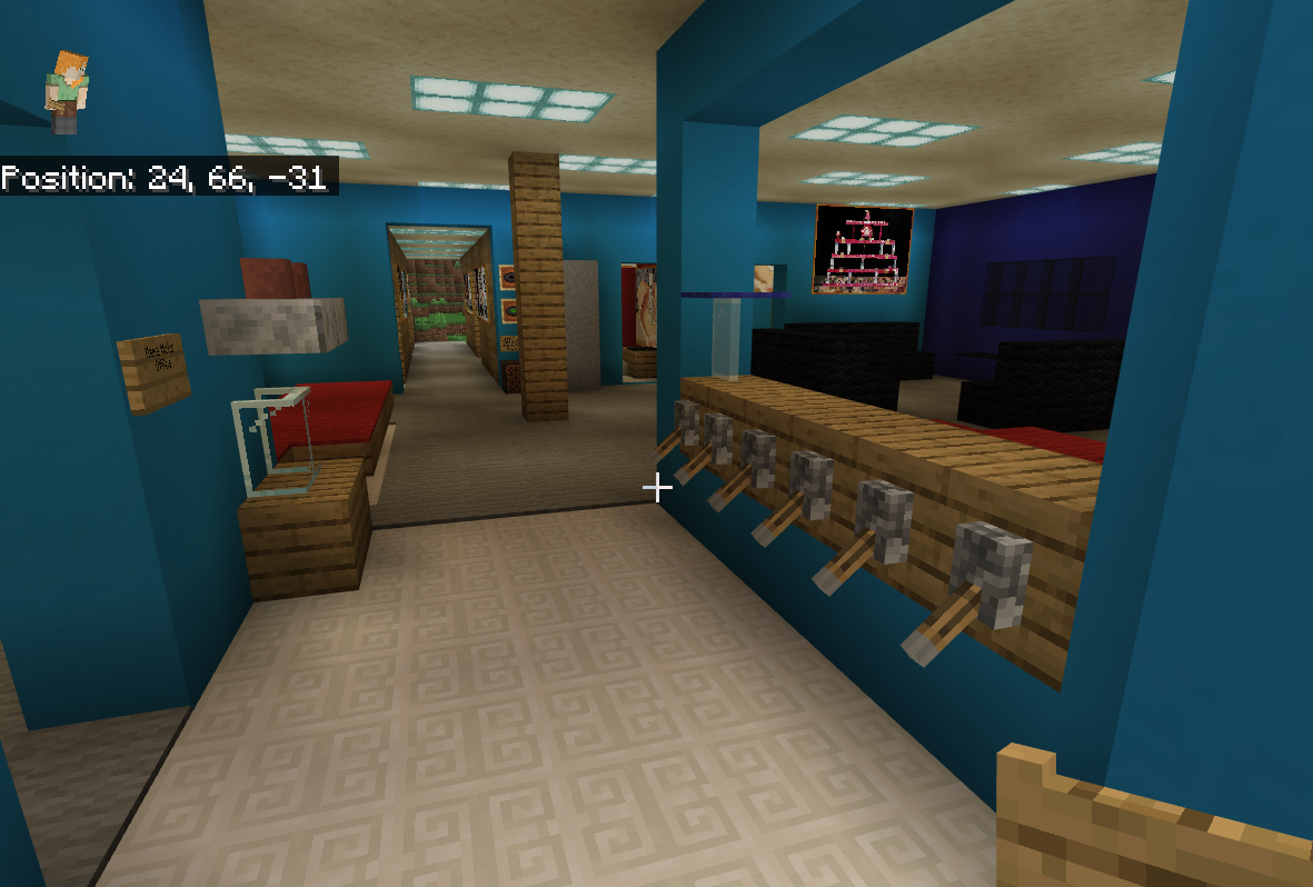 An interior view of one of Youth Go's Minecraft buildings