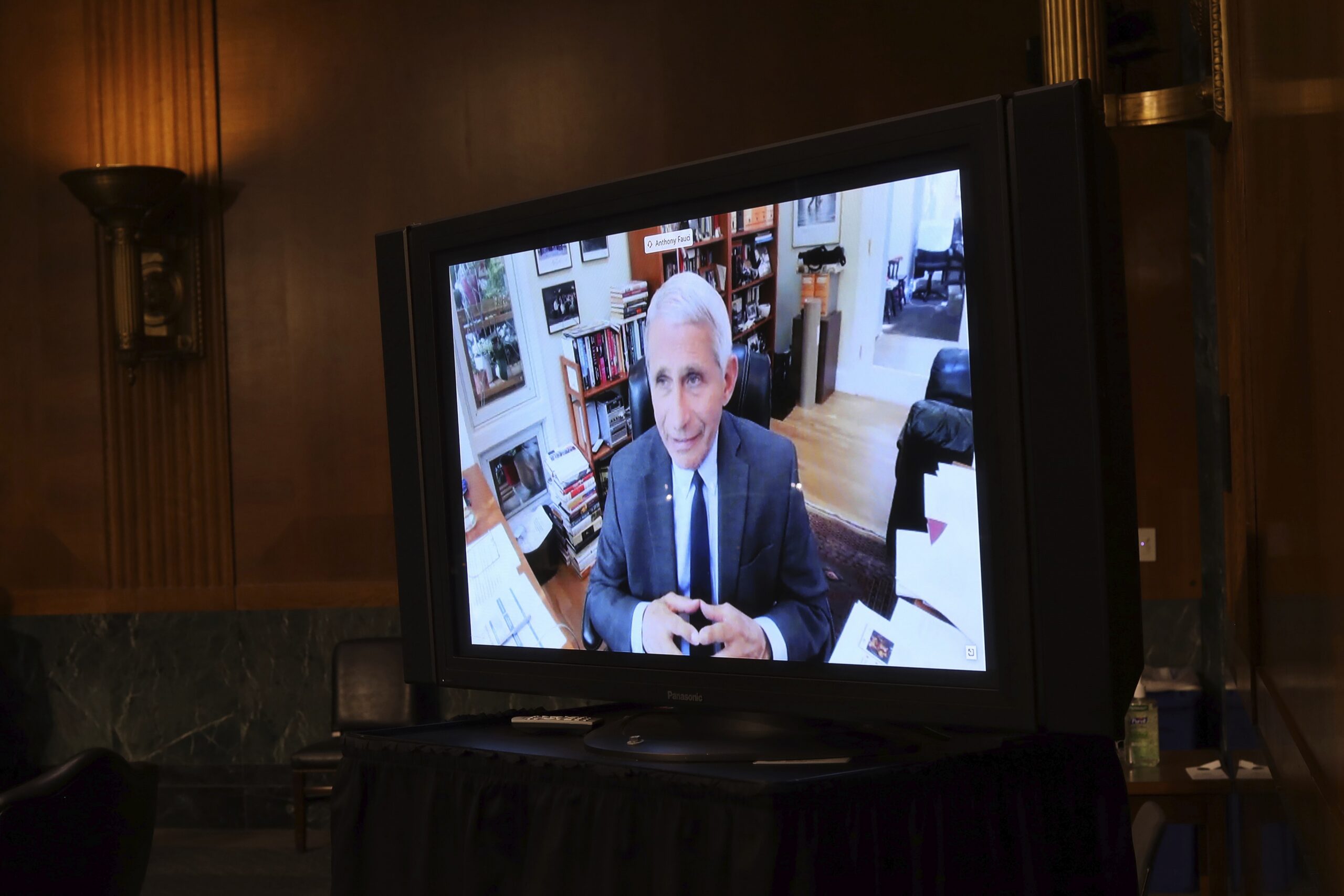 Dr. Anthony Fauci speaks remotely during a virtual Senate Committee