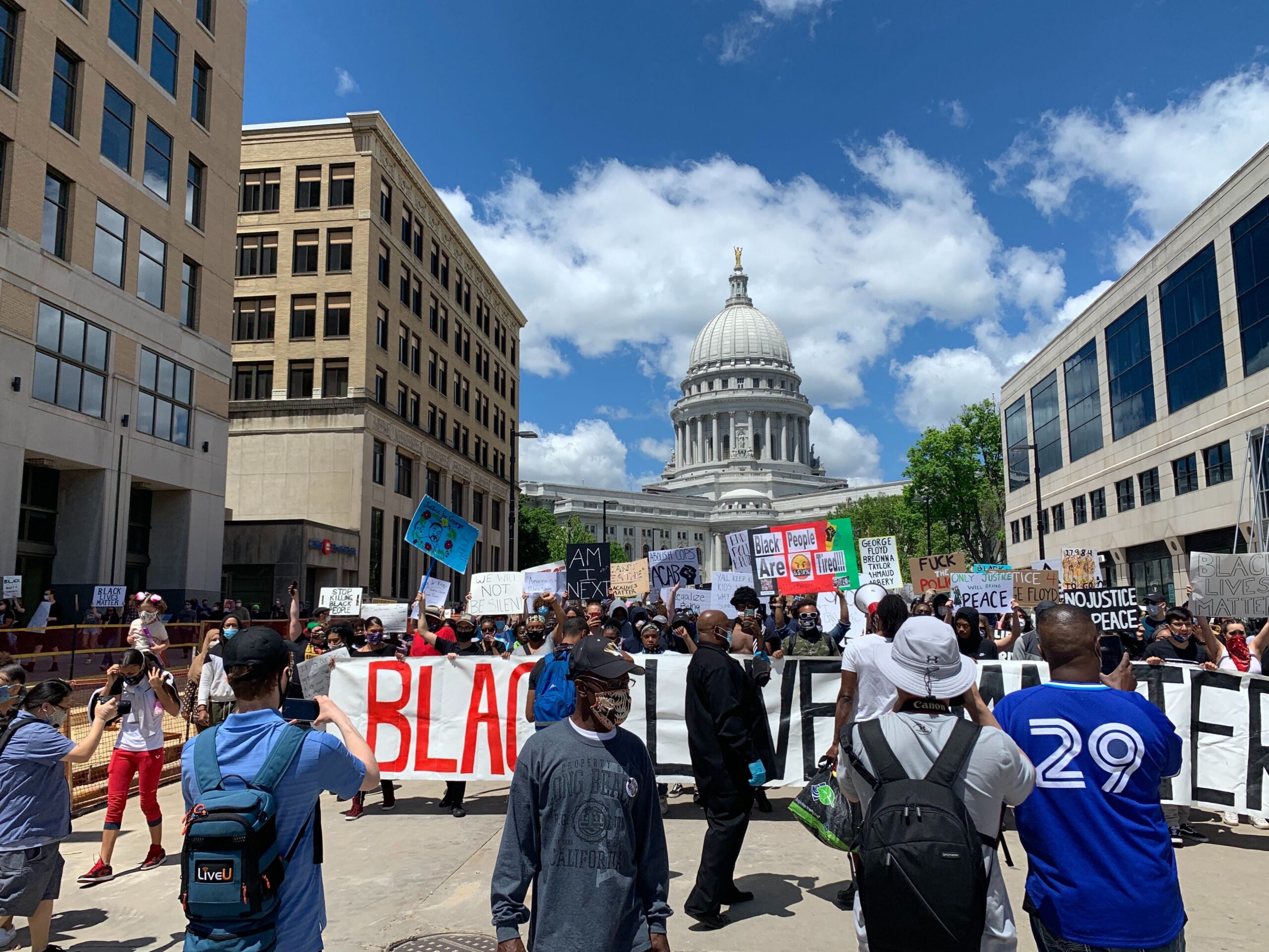 Demonstrators march in Madison