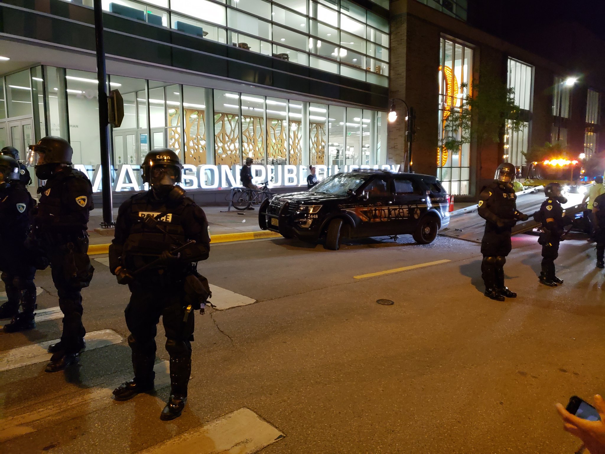 A police car was vandalized in downtown Madison Saturday night.