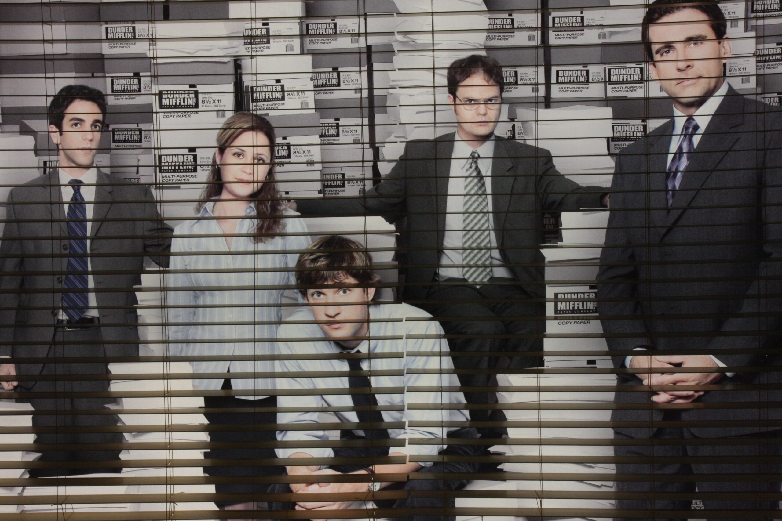 mural featuring 'The Office' cast members in stock room