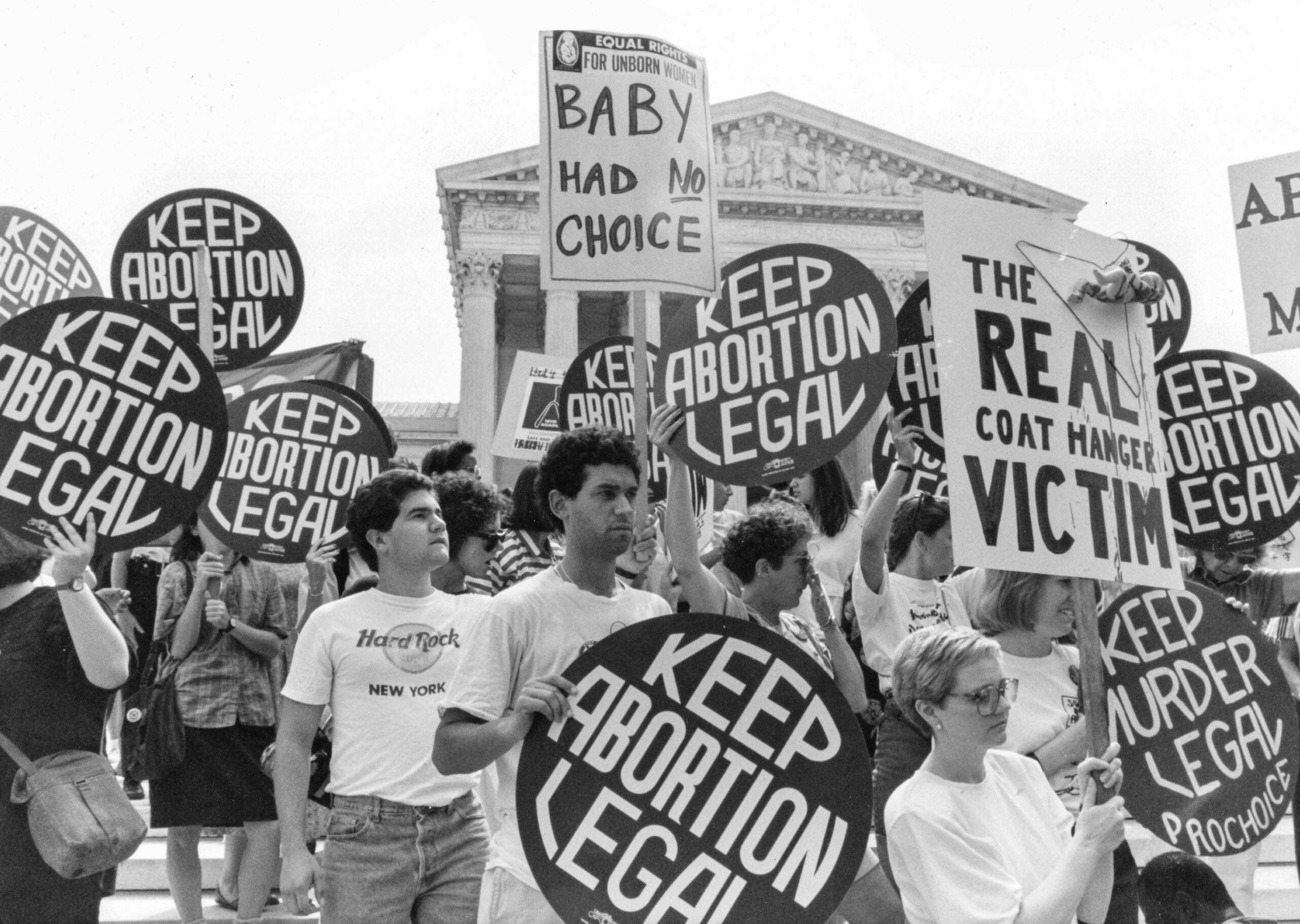Pro-choice and anti-abortion demonstrators outside the Supreme Court in 1989, Washington DC
