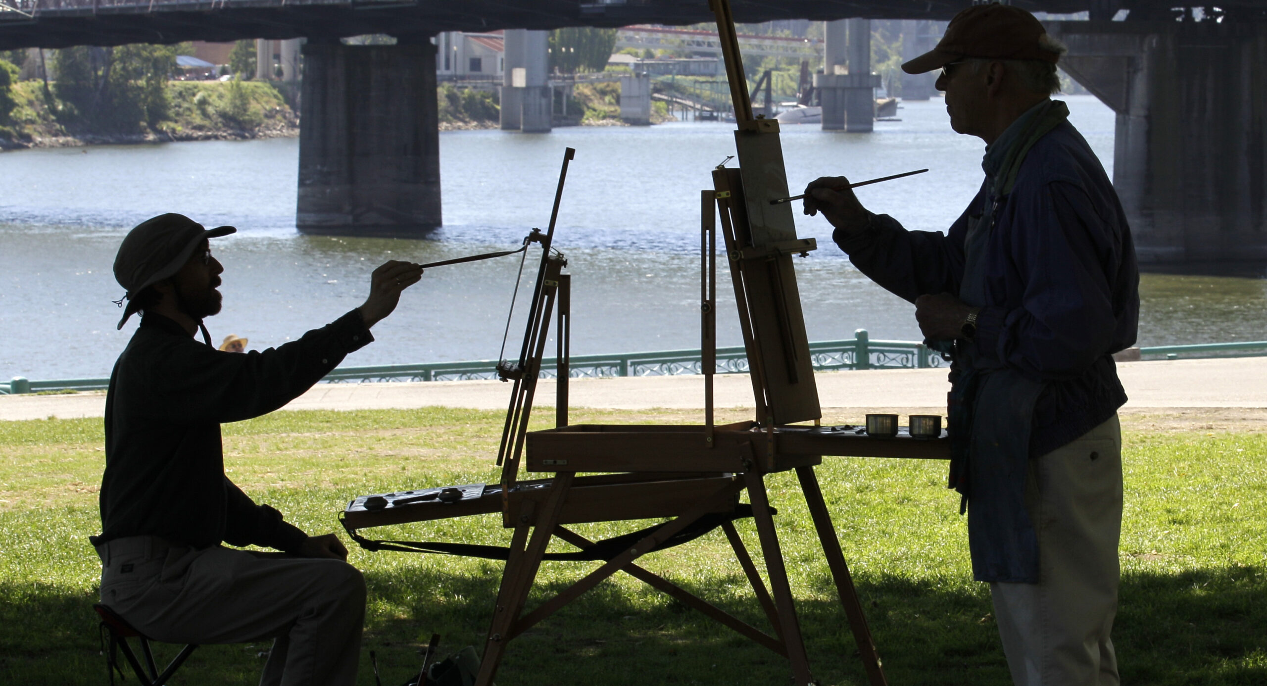 Two people painting