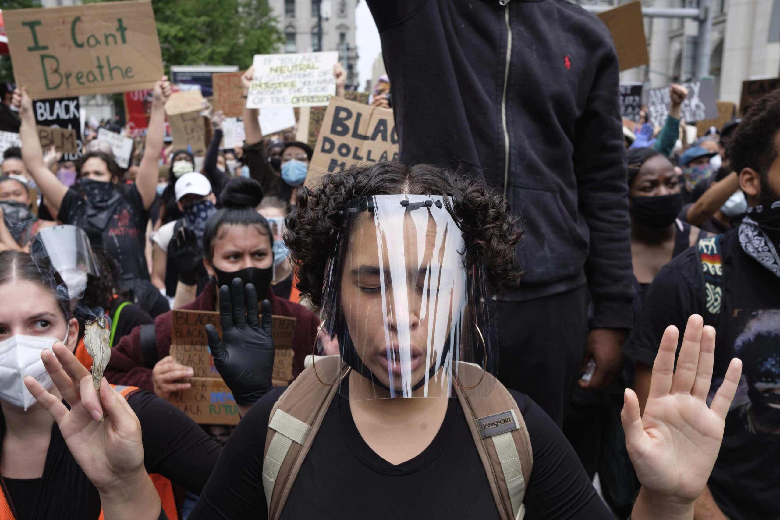 Demonstrators protesting the death of George Floyd in New York