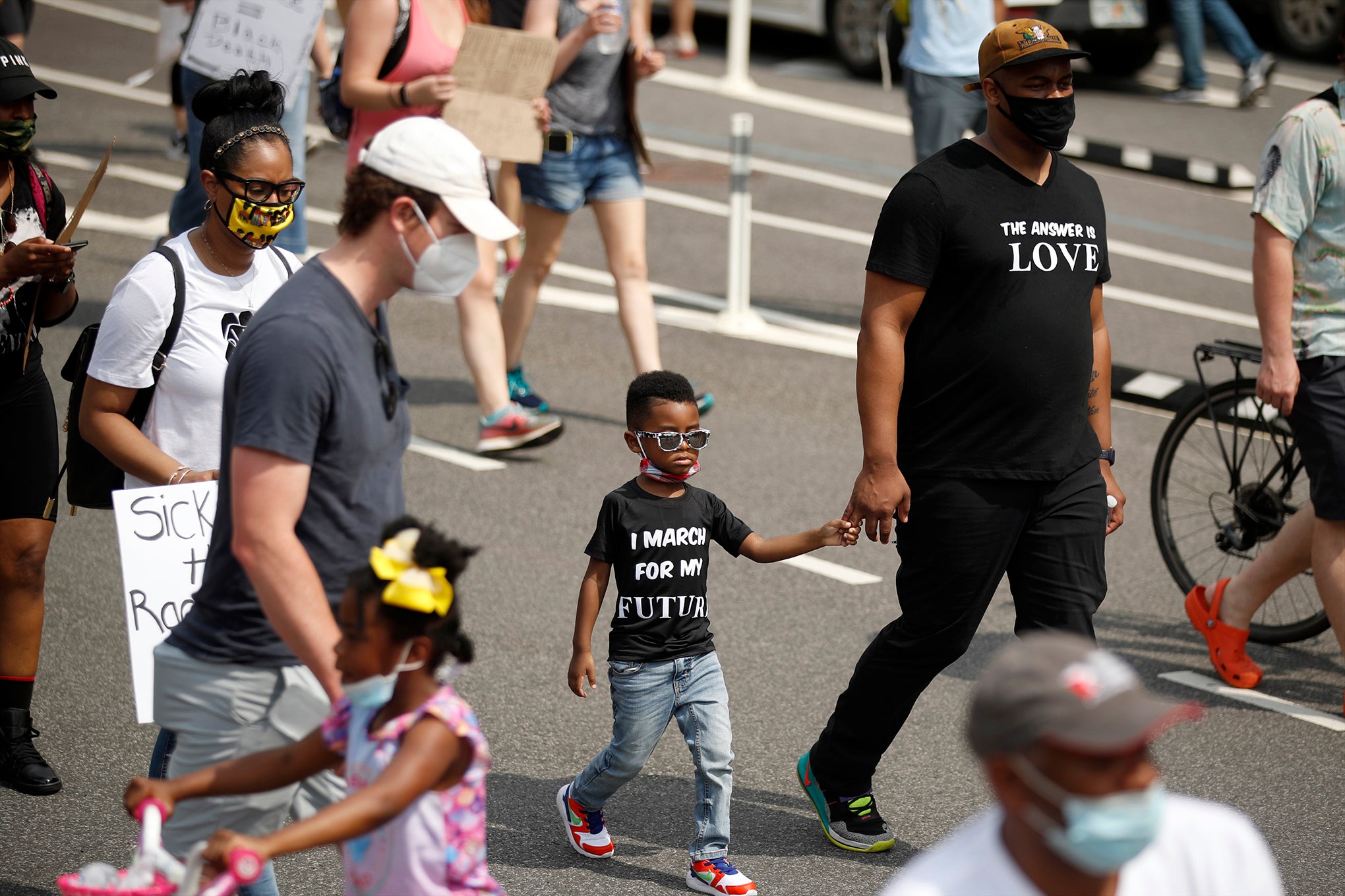 Demonstrators protest, Saturday, June 6, 2020, near the U.S. Capitol Building in Washington