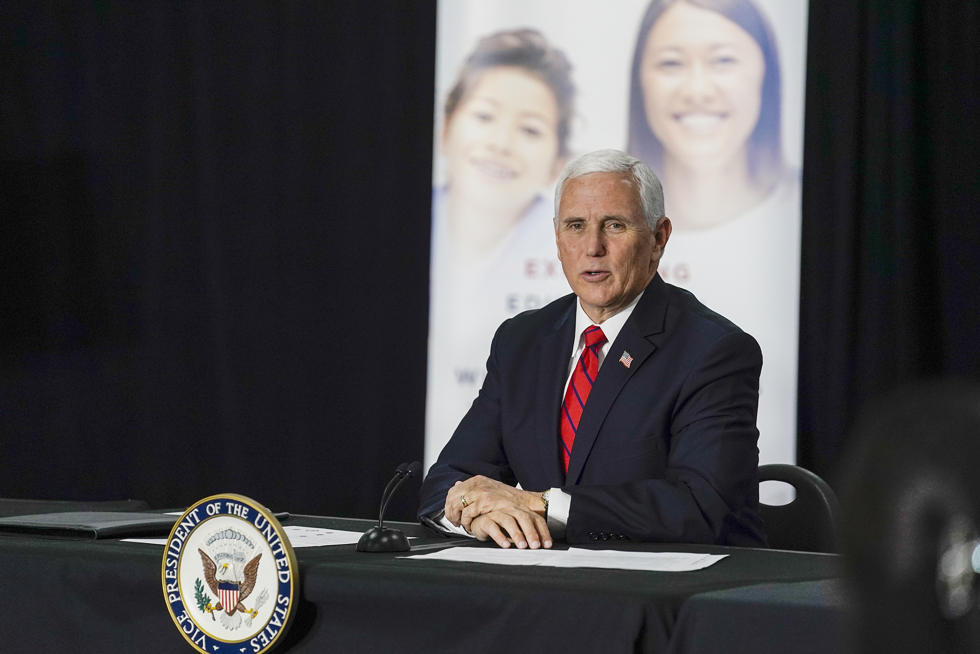 Vice President Mike Pence participates in a roundtable event at Waukesha STEM Academy