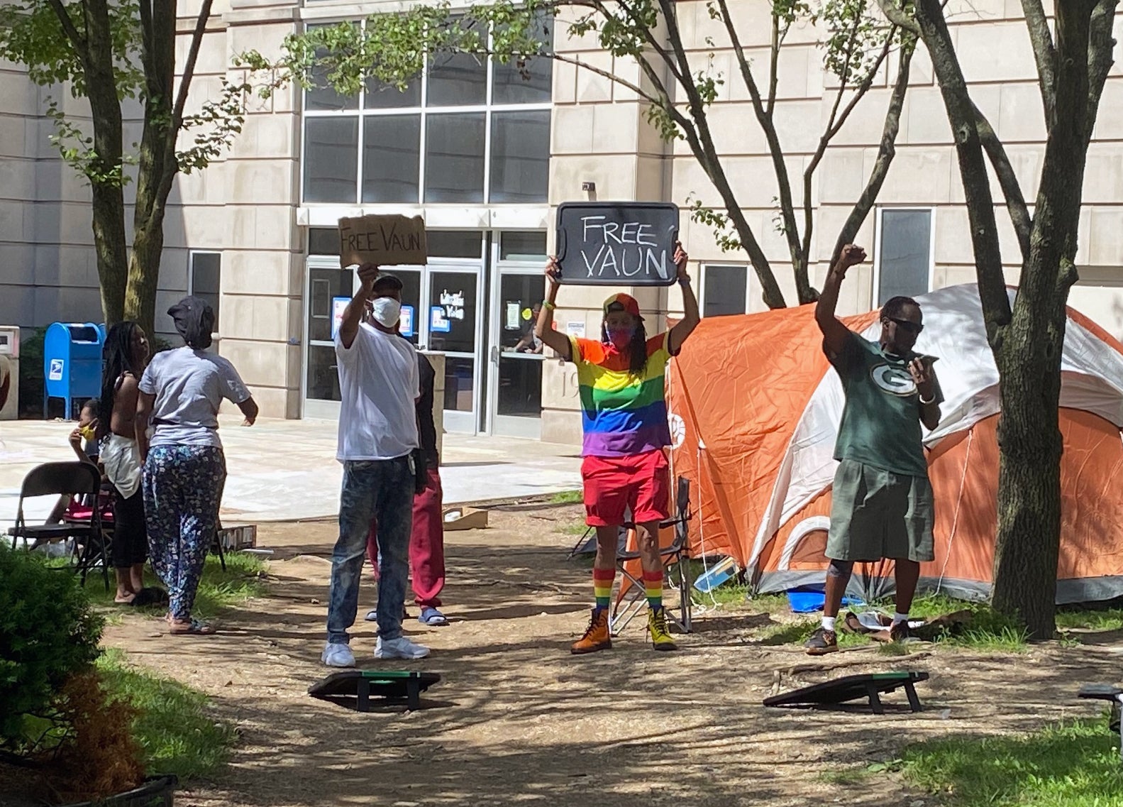 People camped outside the Milwaukee County courthouse