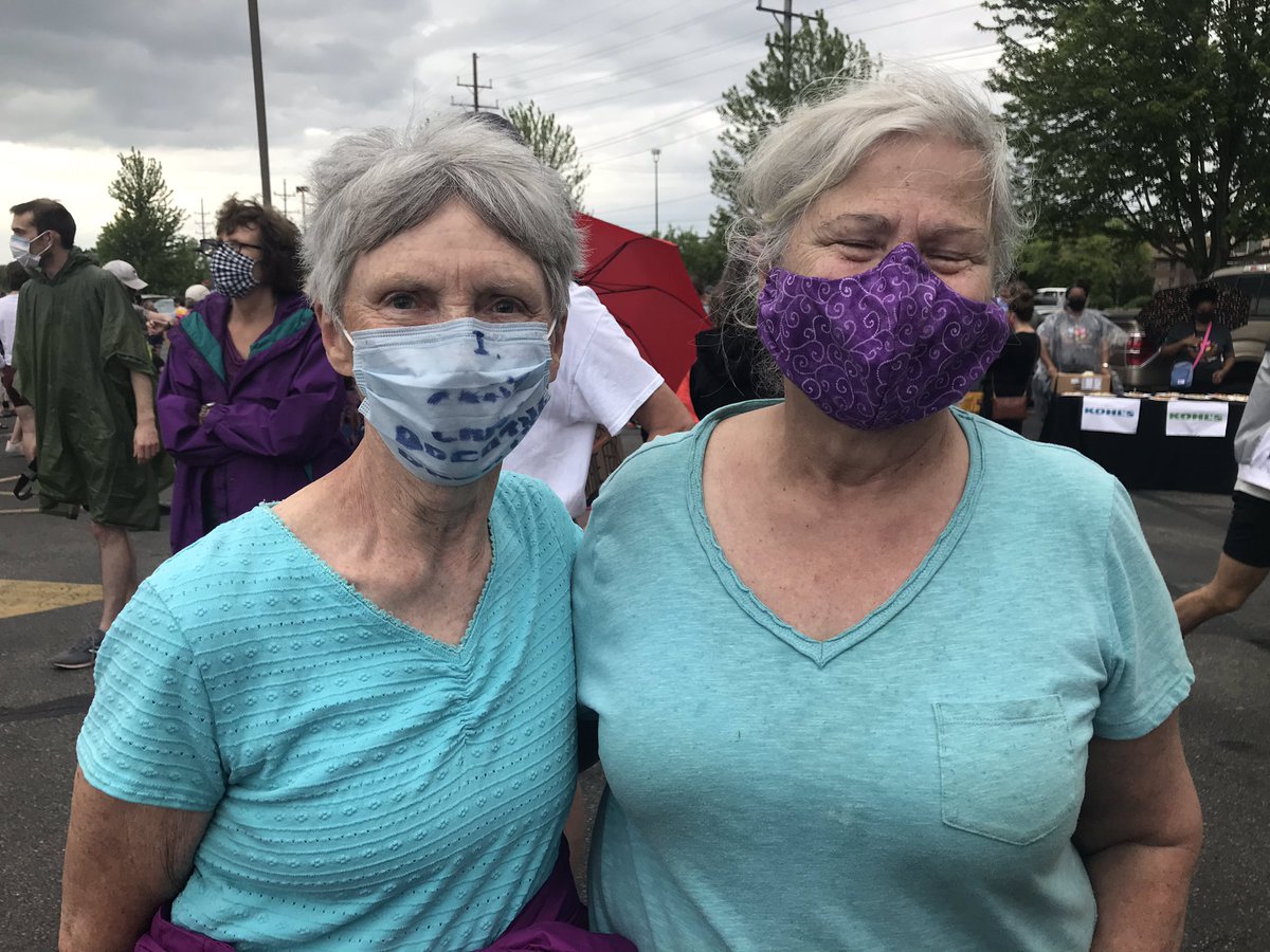 Margie Pecus, 80, left, and Margaret Ward, 73 right, appeared at Wauwatosa protest on Tuesday evening.