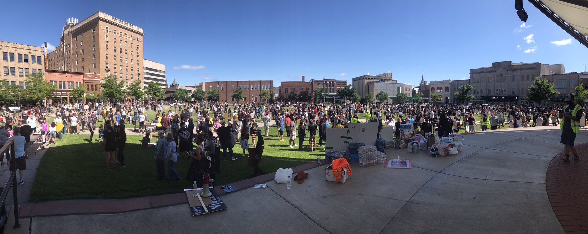 A crowd gathers in Wausau’s 400 Block ahead of the protest march on Saturday morning, June 6, 2020