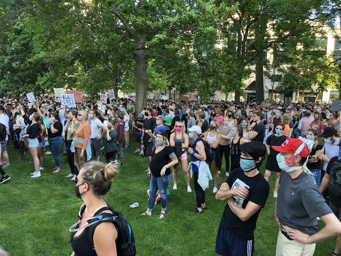 Thousands gathered on the lawn of the Capitol Square after a march honoring George Floyd ended in Madison on Sunday, June 7.