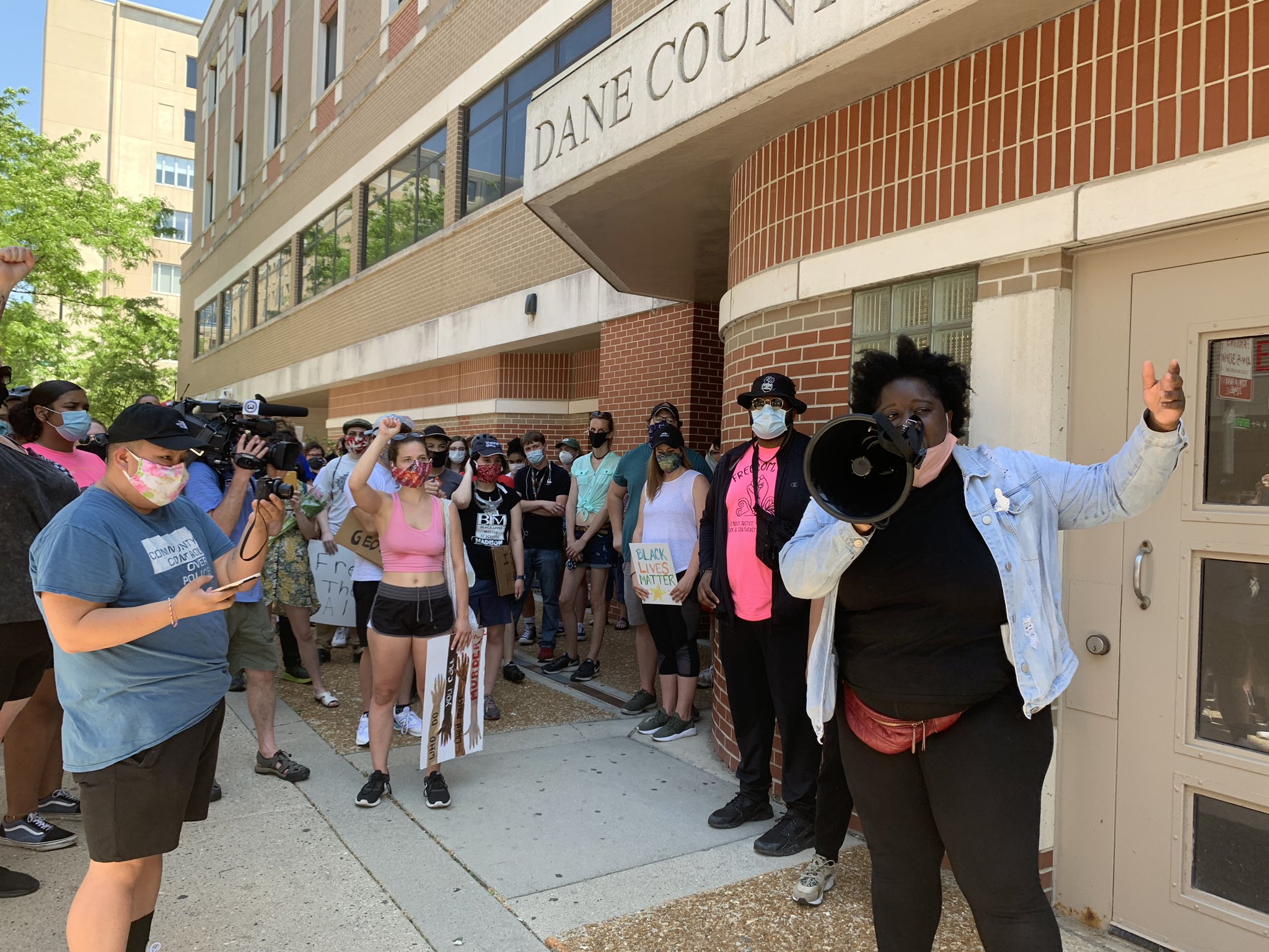 Demonstrators met in Madison for a gathering planned by nonprofit Freedom, Inc.