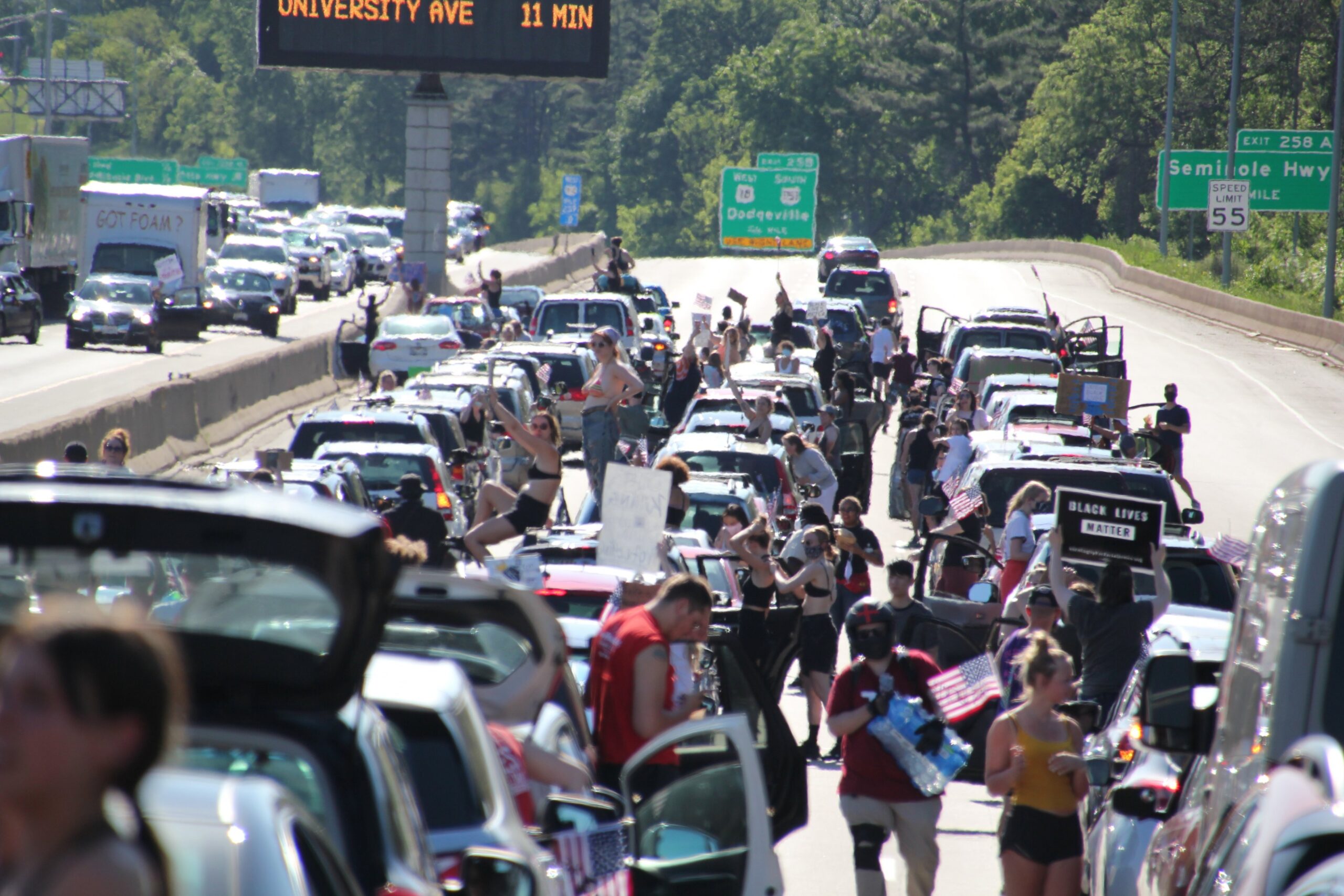 Traffic slowed to a standstill on the Beltline in Madison on Thursday, June 4 thanks to a car caravan protesting the killing of George Floyd