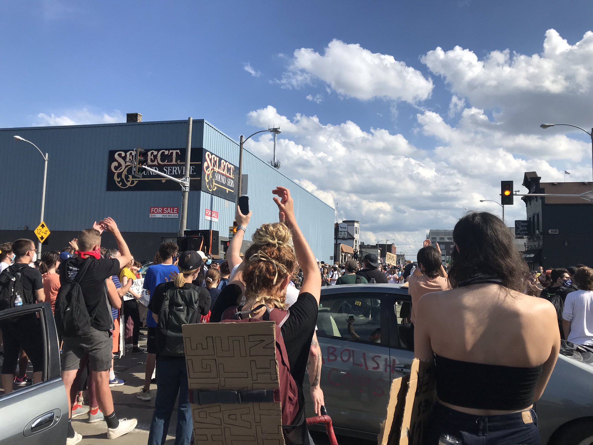 Protesters at National and 1st in Milwaukee on Friday afternoon, June 5, 2020.