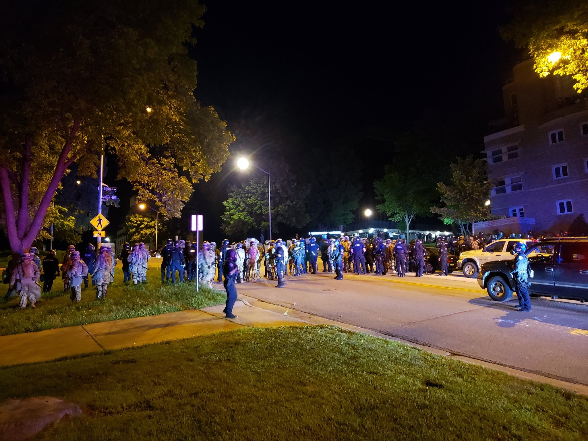 Madison police and Wisconsin National Guard troops respond to protests in Madison on May 31, 2020.
