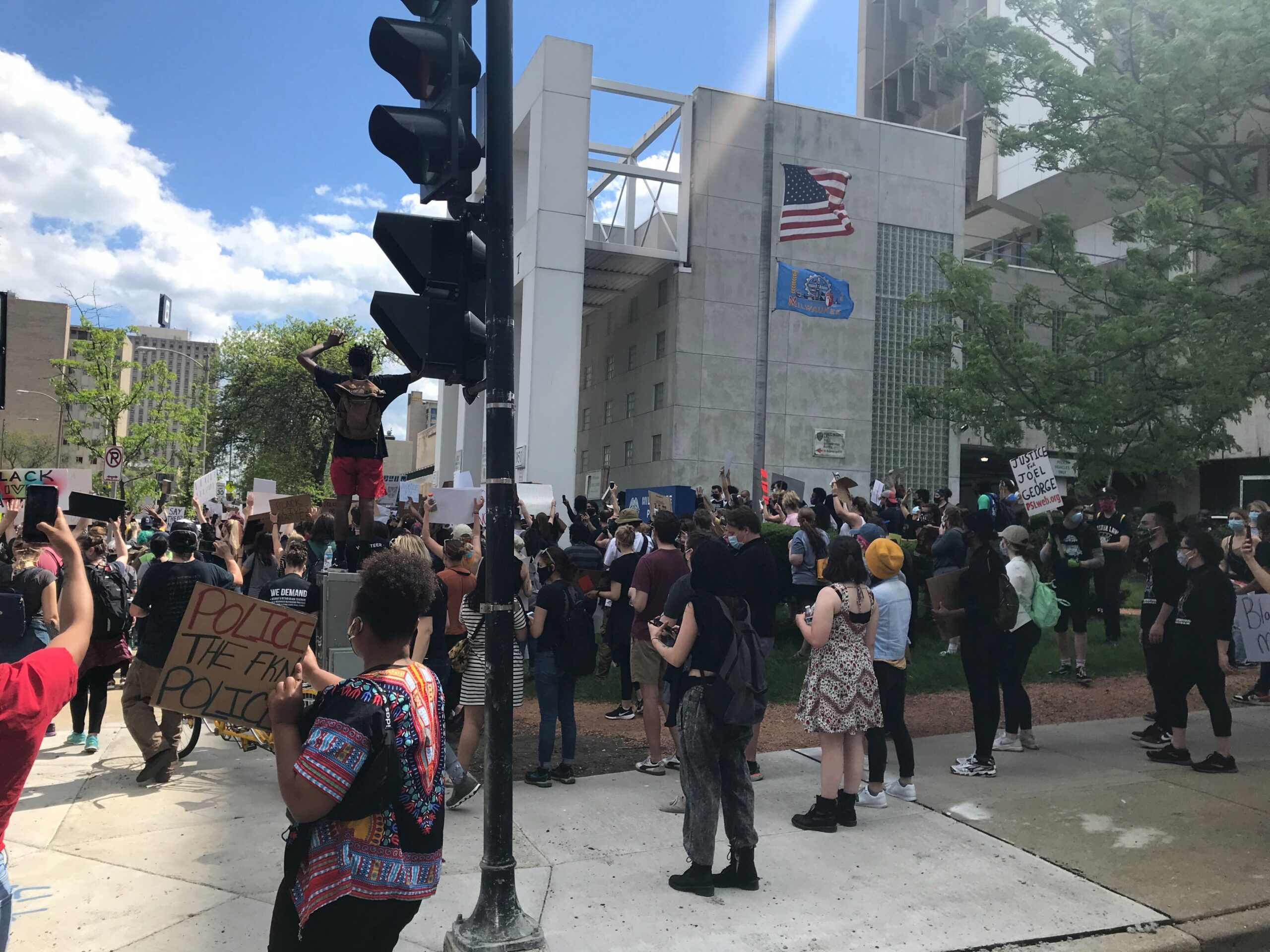 Demonstrators Stop Outside Police Administration Building In Milwaukee