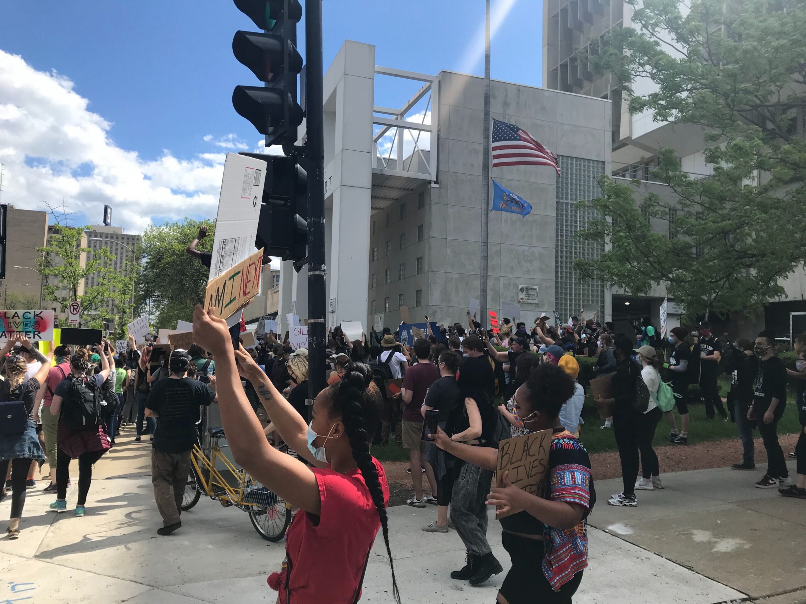 Protesters Stop Outside Milwaukee Police Administration Building