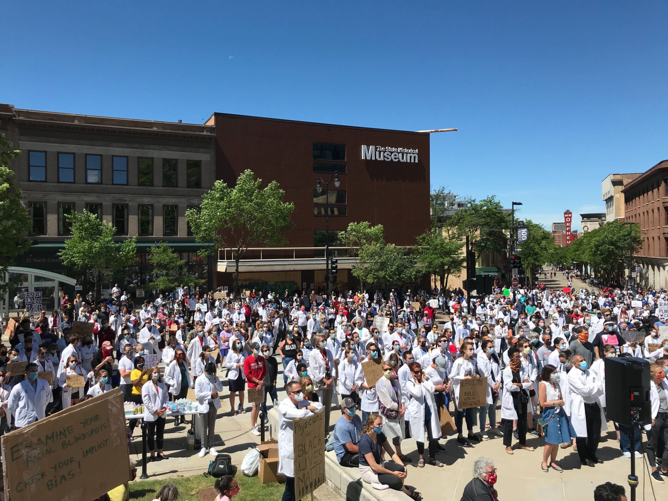 Health care providers gathered at the state Capitol on Saturday morning, June 13, 2020, to speak out against racism's impact on health care.
