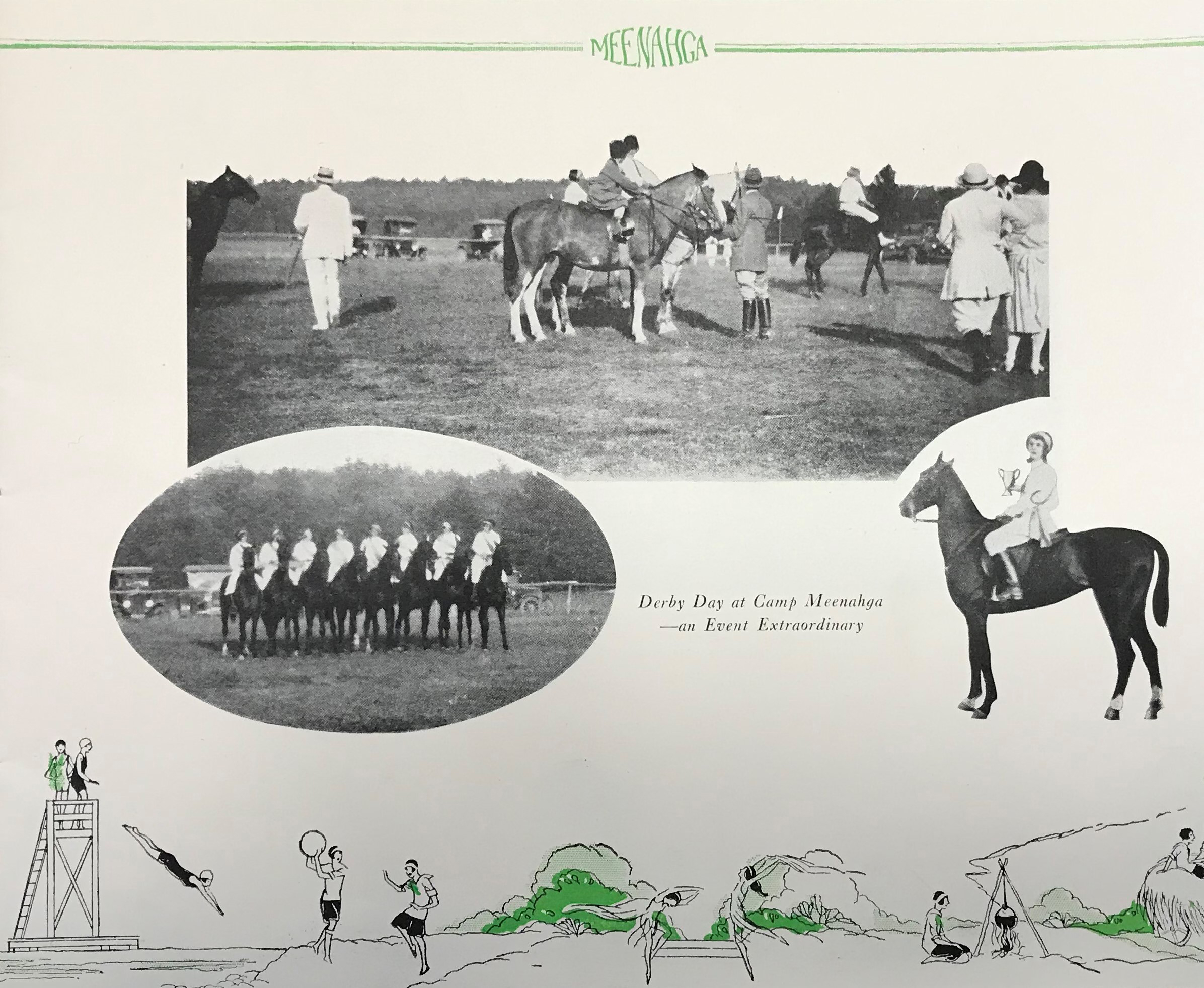 Camp Meenahga's 1928 brochure included images of Saddlebred horses used to teach English riding