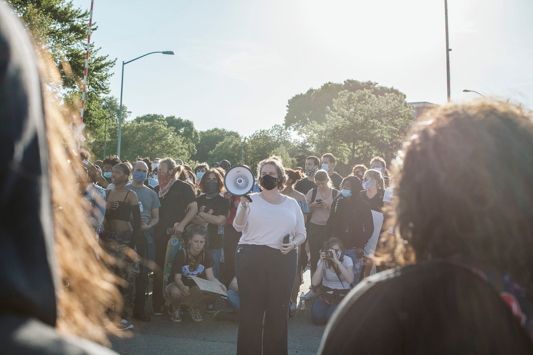 Madison Mayor Satya Rhodes-Conway addresses a group of protesters