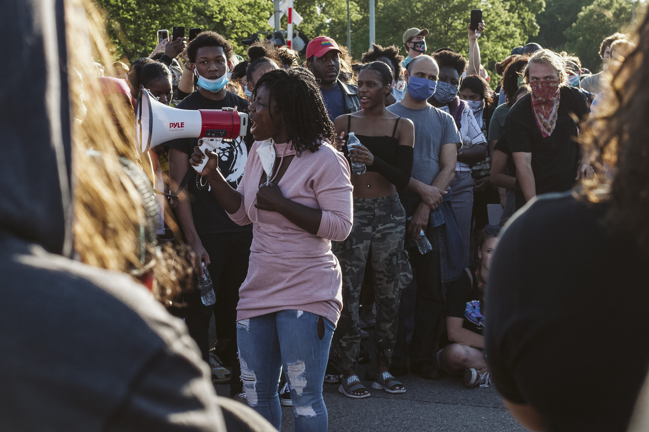 Brandi Grayson, founder and CEO of Urban Triage in Madison, addresses protesters at a Black Lives Matter rally