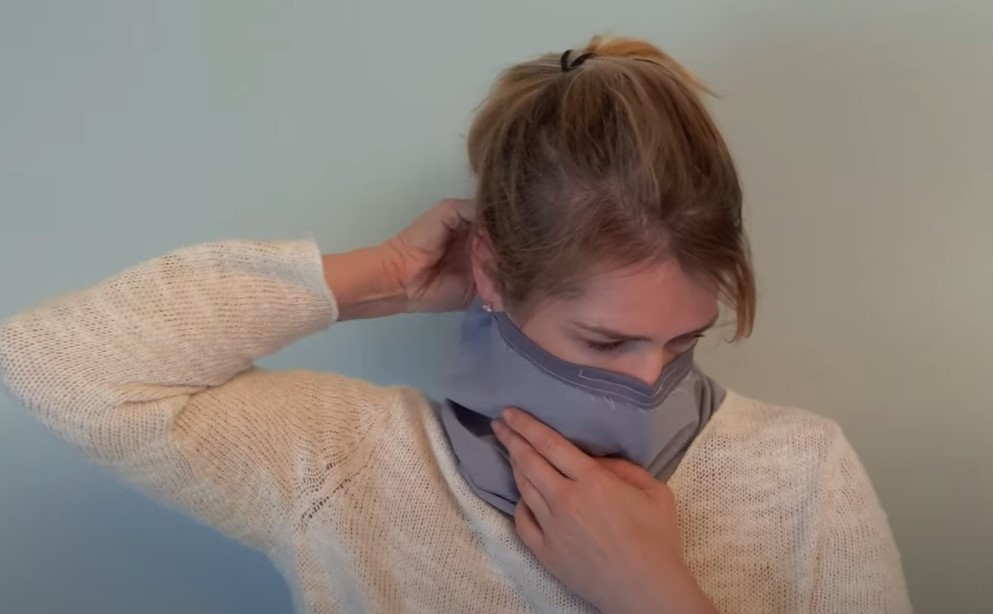 A screenshot from a video explaining how to make a Neck Gaiter mask