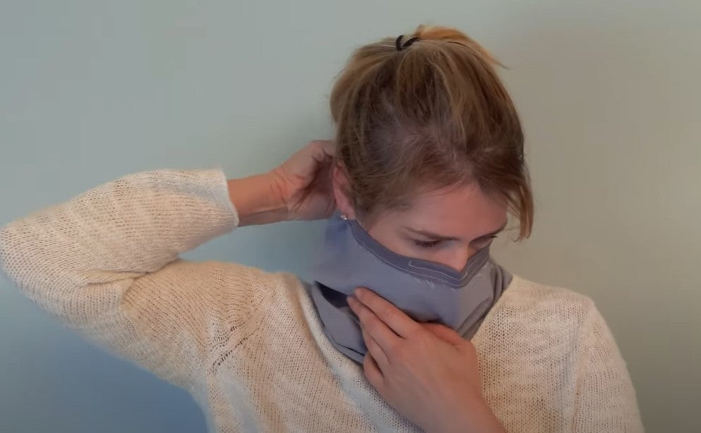 A screenshot from a video explaining how to make a Neck Gaiter mask