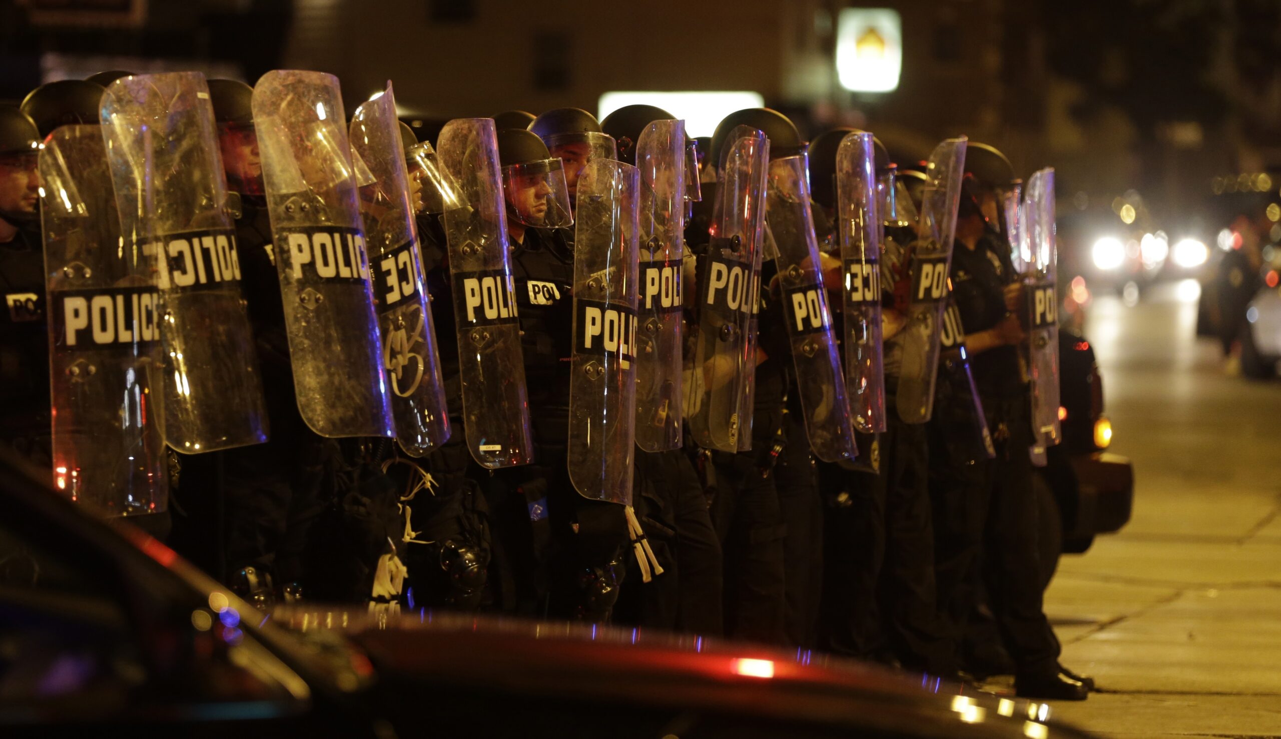 Milwaukee riot police in Sherman Park