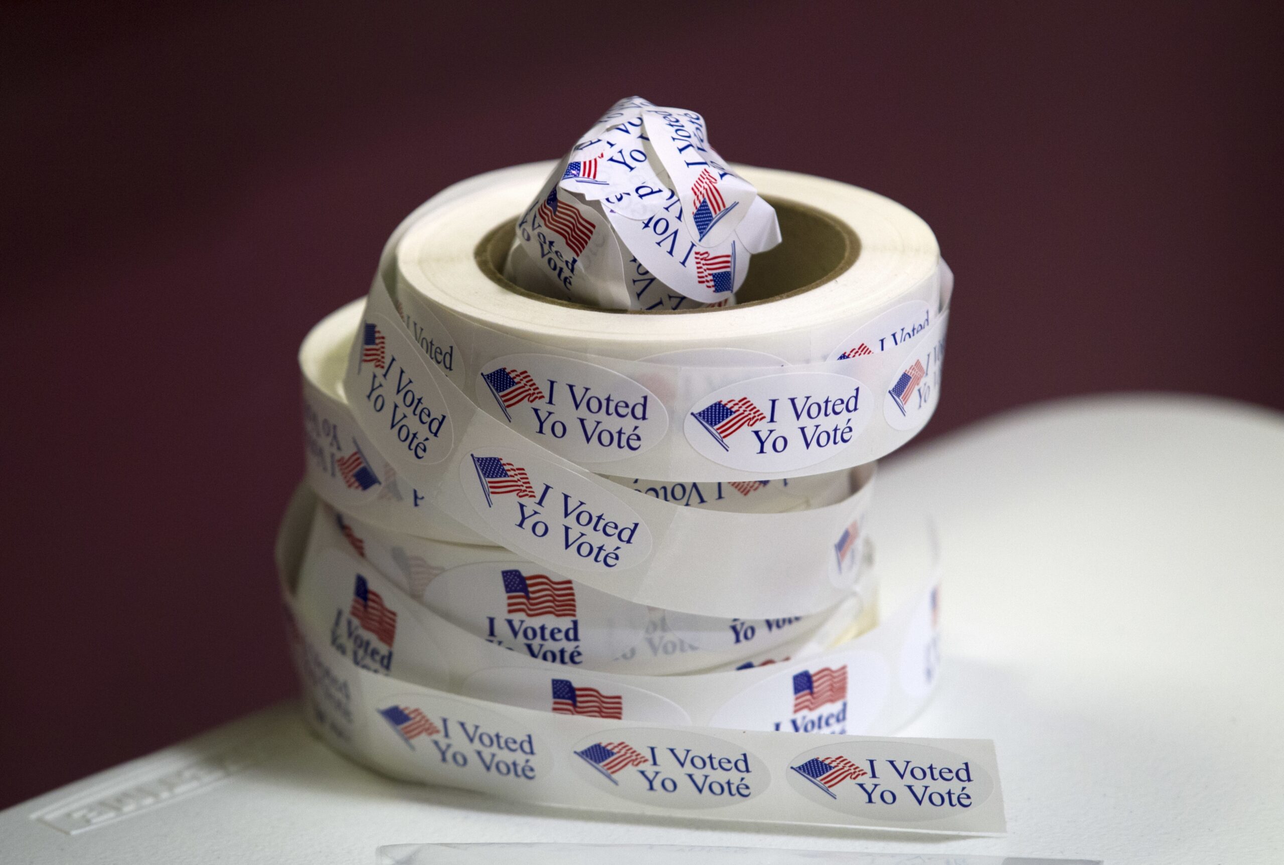 "I Voted" stickers are seen at polling place