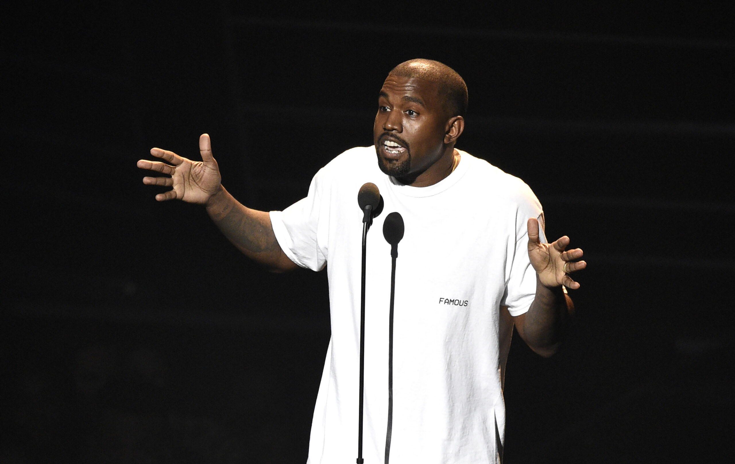 Kanye West speaks at the MTV Video Music Awards in 2016.