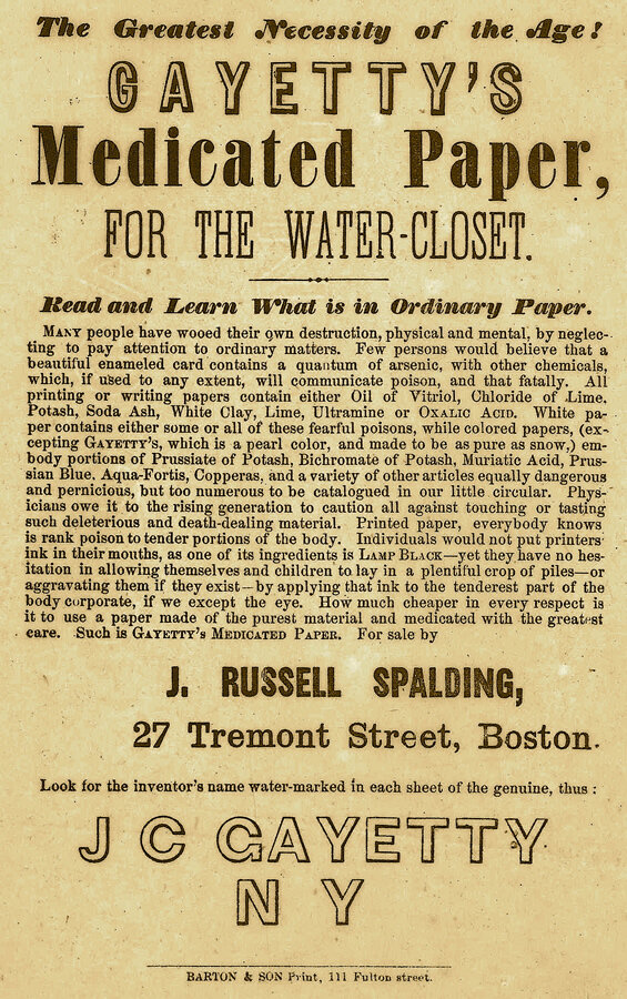 Advertisement for Joseph Gayetty's toilet paper invention