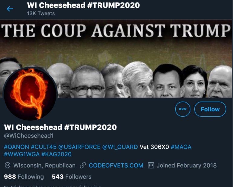 This Twitter account, allegedly based in Wisconsin, promotes President Donald Trump and trafficks in false information