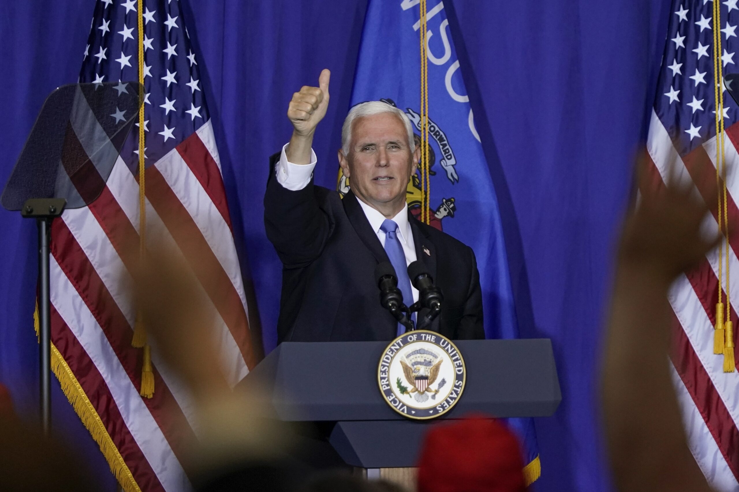 Vice President Mike Pence speaks at a campiagn stop in Janesville