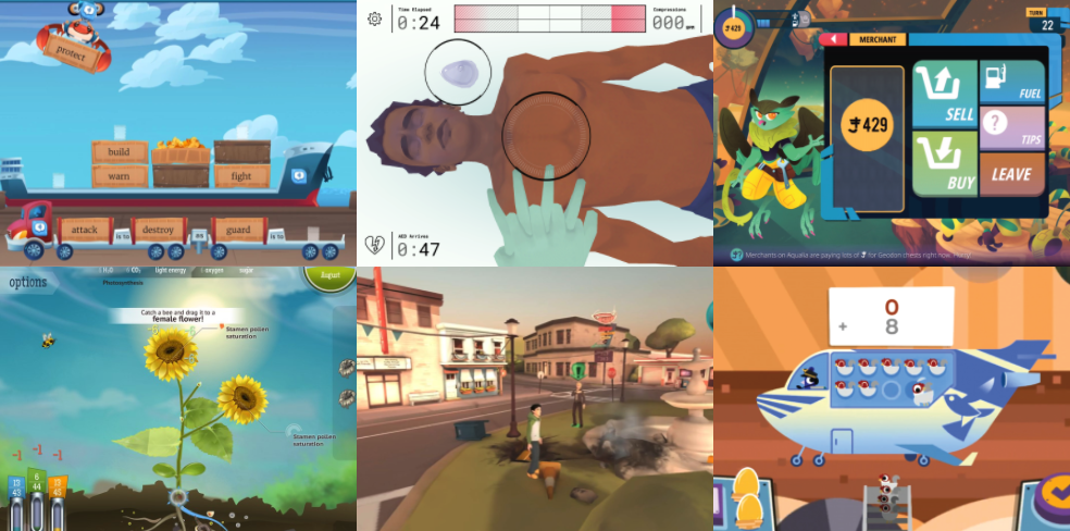 Screenshots of a few educational video games