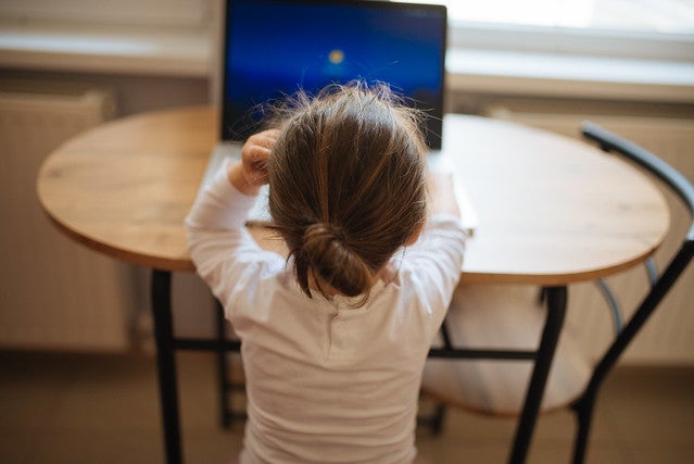 young child sitting in front of a laptop computer