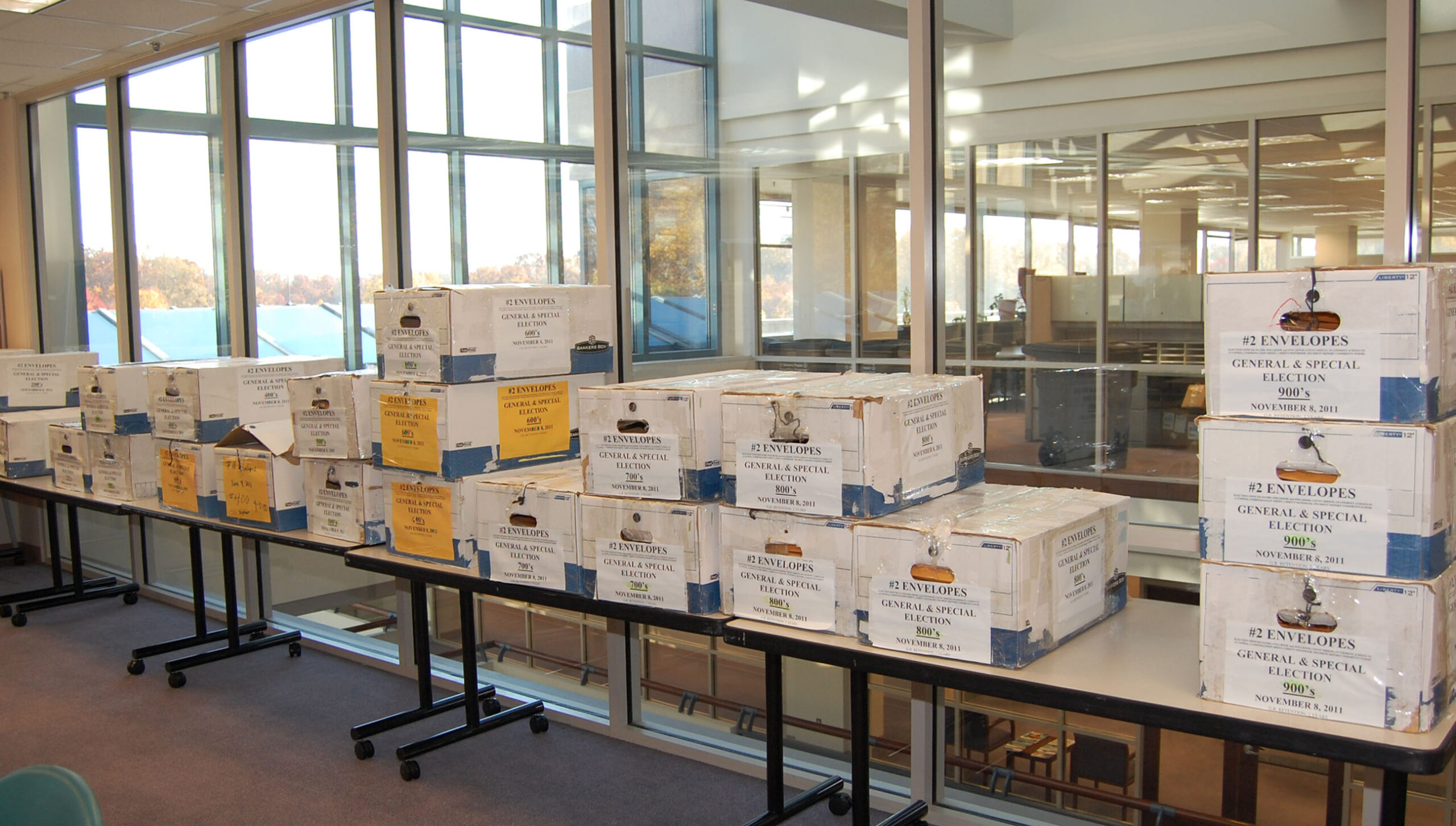 Boxes of ballots just prior to canvassing.