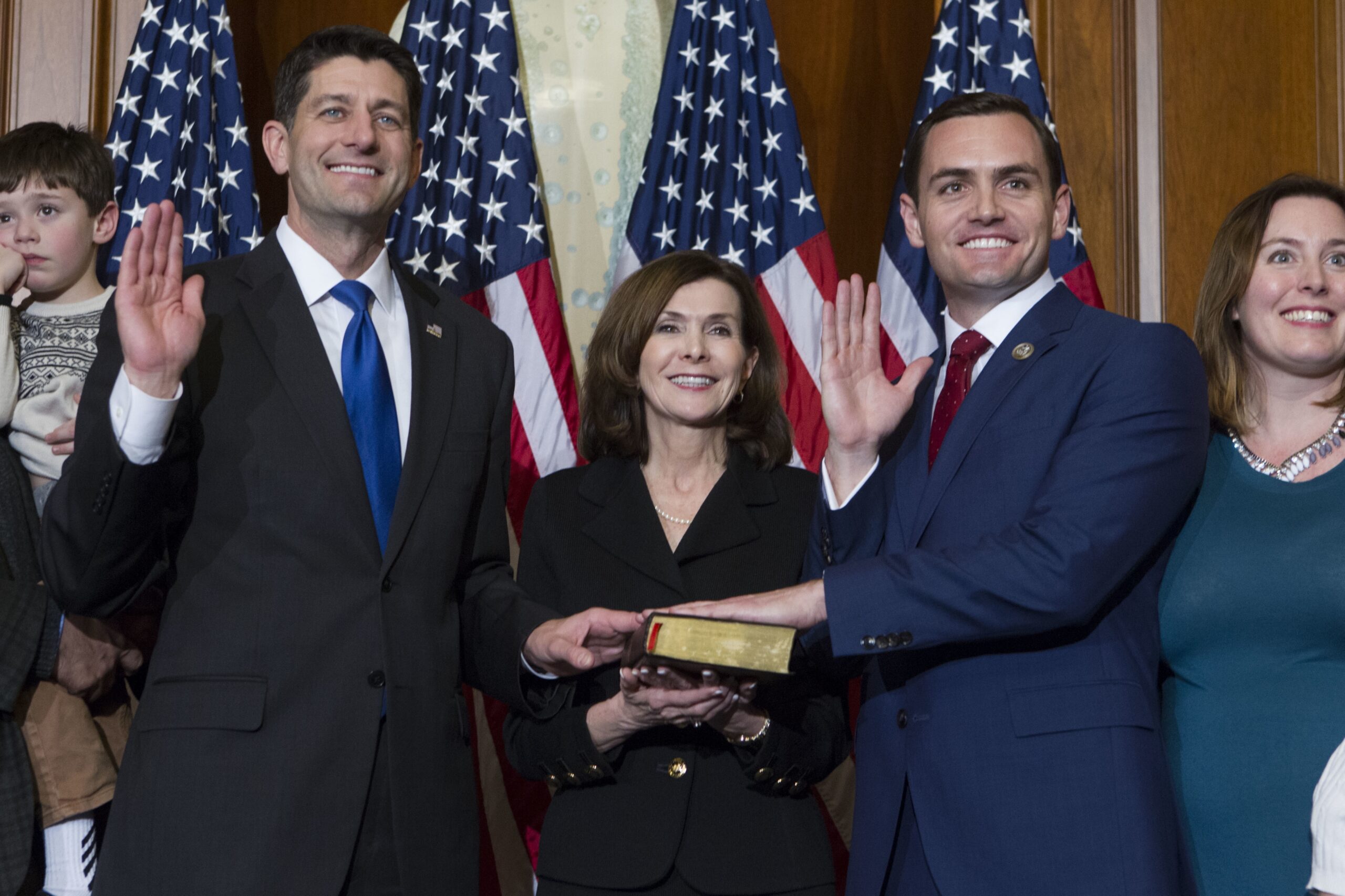 Paul Ryan administers the House oath of office to Rep. Mike Gallagher