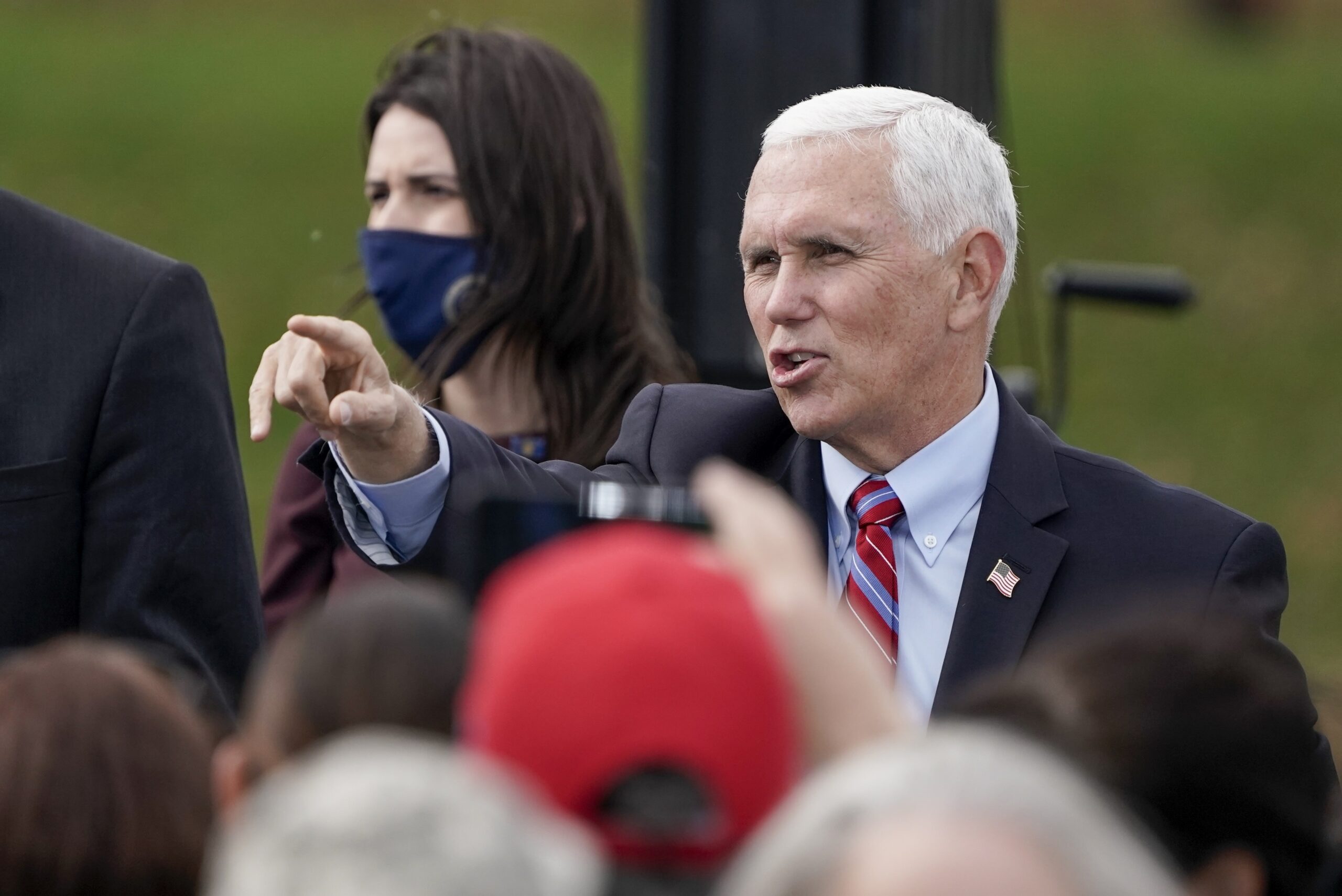 Vice President Mike Pence acknowledges the crowd at a Waukesha rally on Tuesday, Oct. 13.