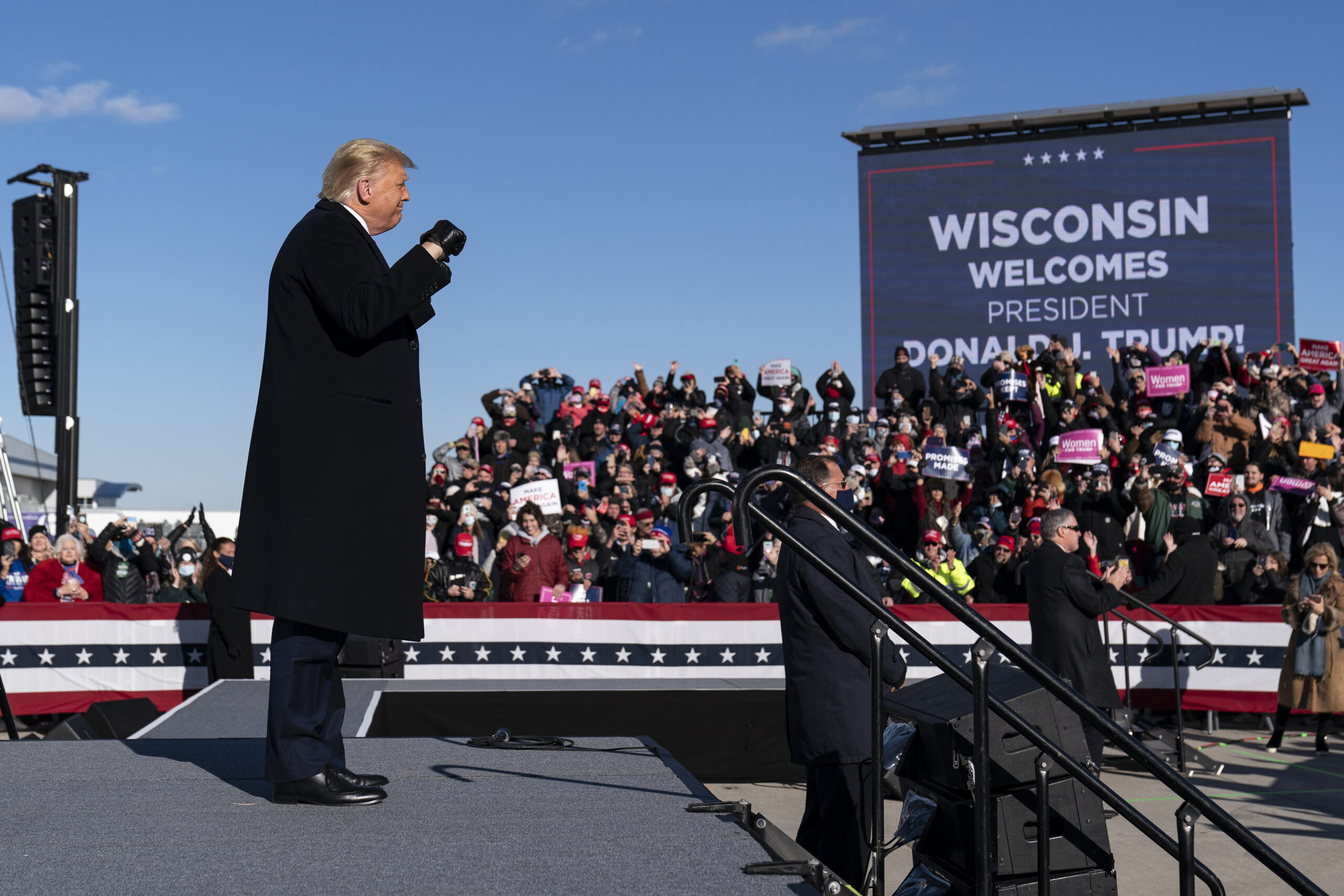 President Donald Trump arrives to speak at a campaign rally at Green Bay Austin Straubel International Airport, Friday, Oct. 30, 2020.
