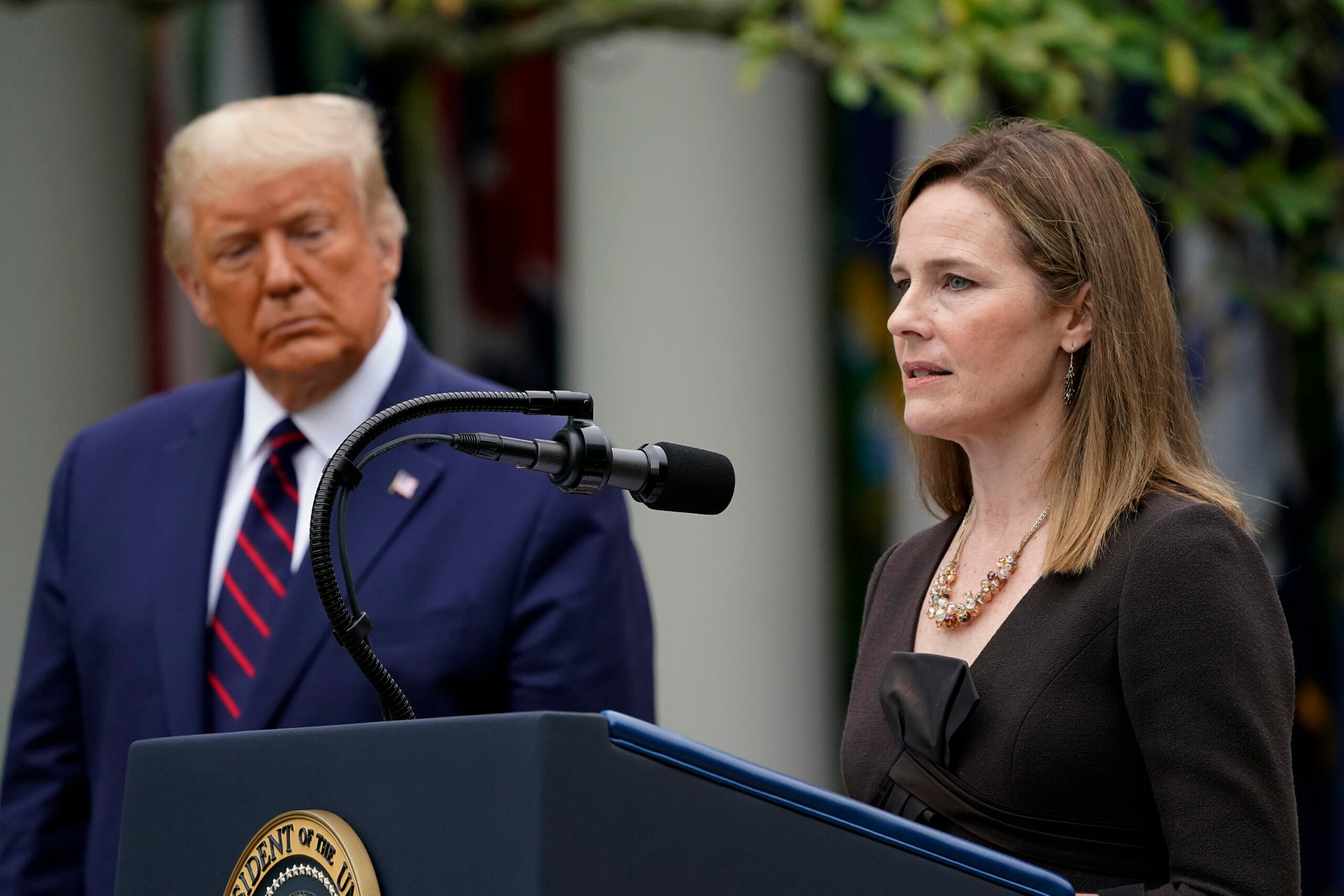 Amy Coney Barrett speaks at podium